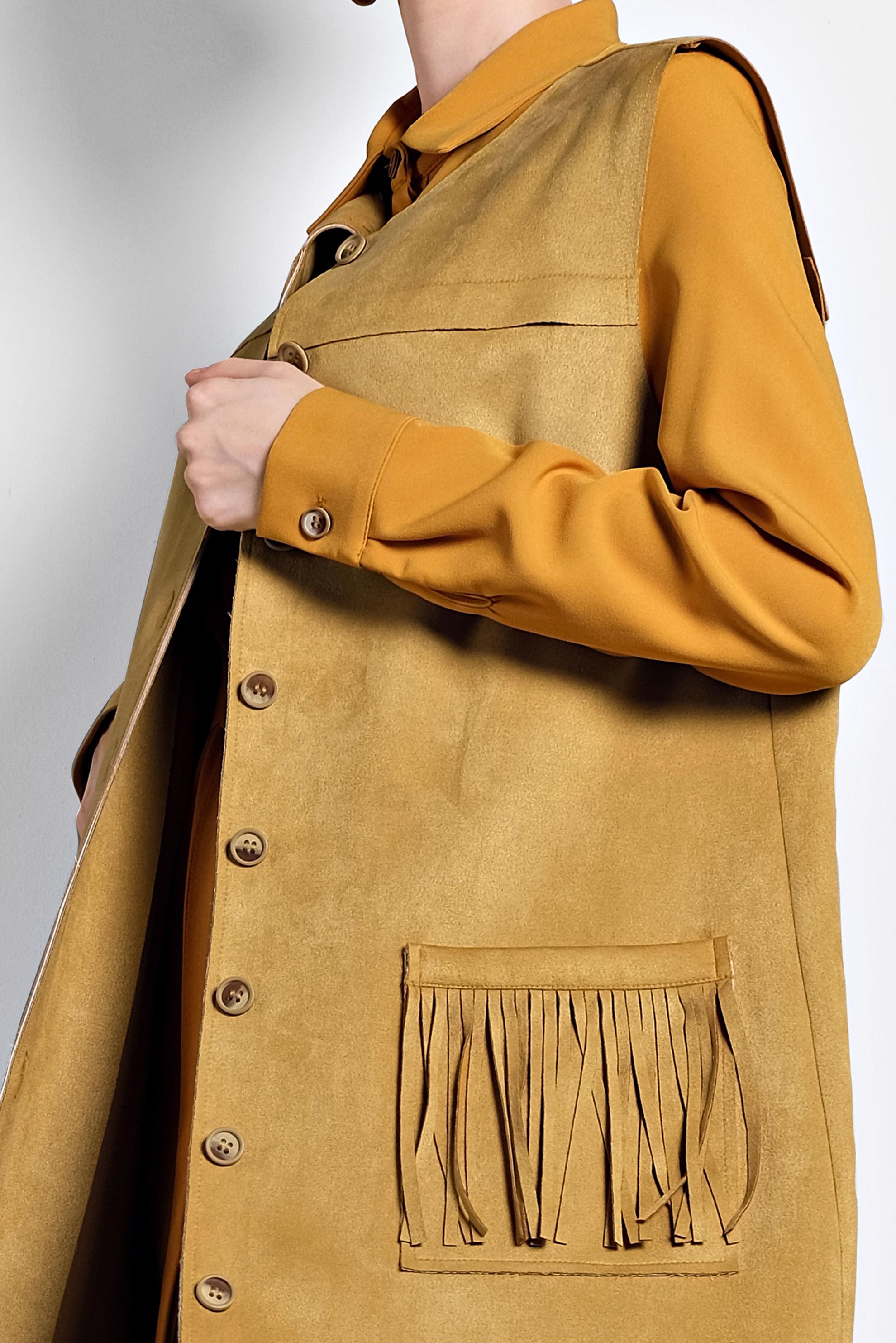 Tesettür giyim SARI PÜSKÜL CEP DETAYLI SÜET YELEK 40260