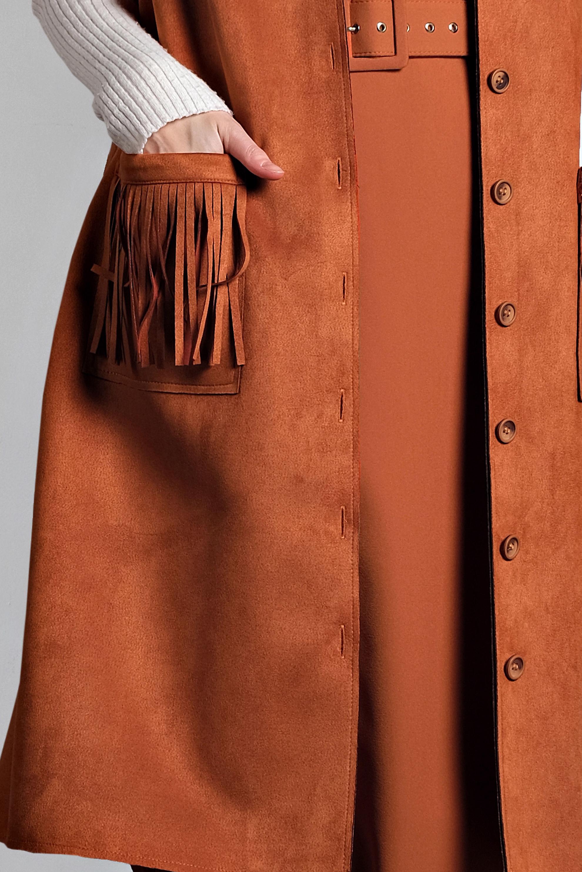 Tesettür giyim TURUNCU PÜSKÜL CEP DETAYLI SÜET YELEK 40260