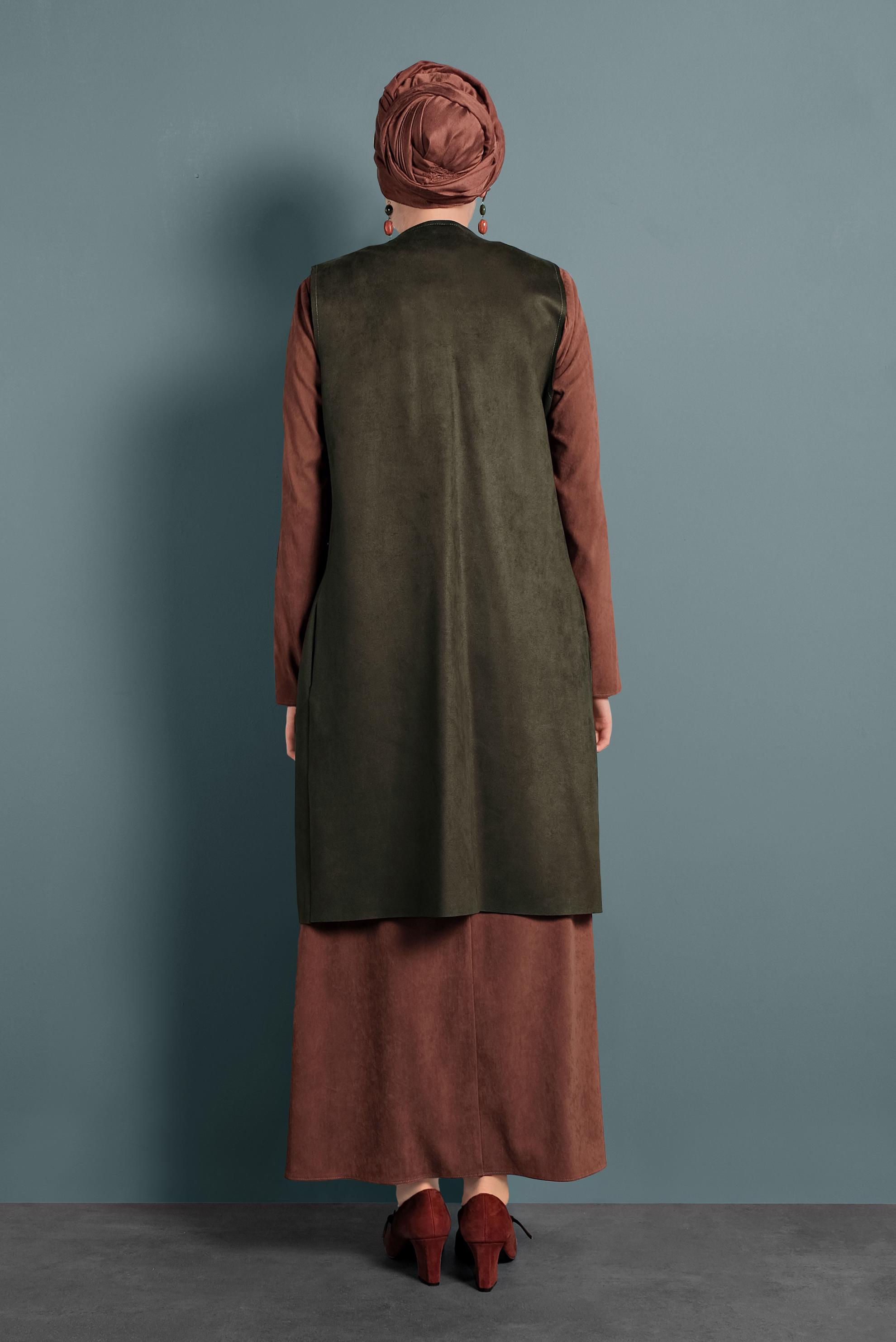 Tesettür giyim HAKİ DÜĞMELİ SÜET YELEK 40261