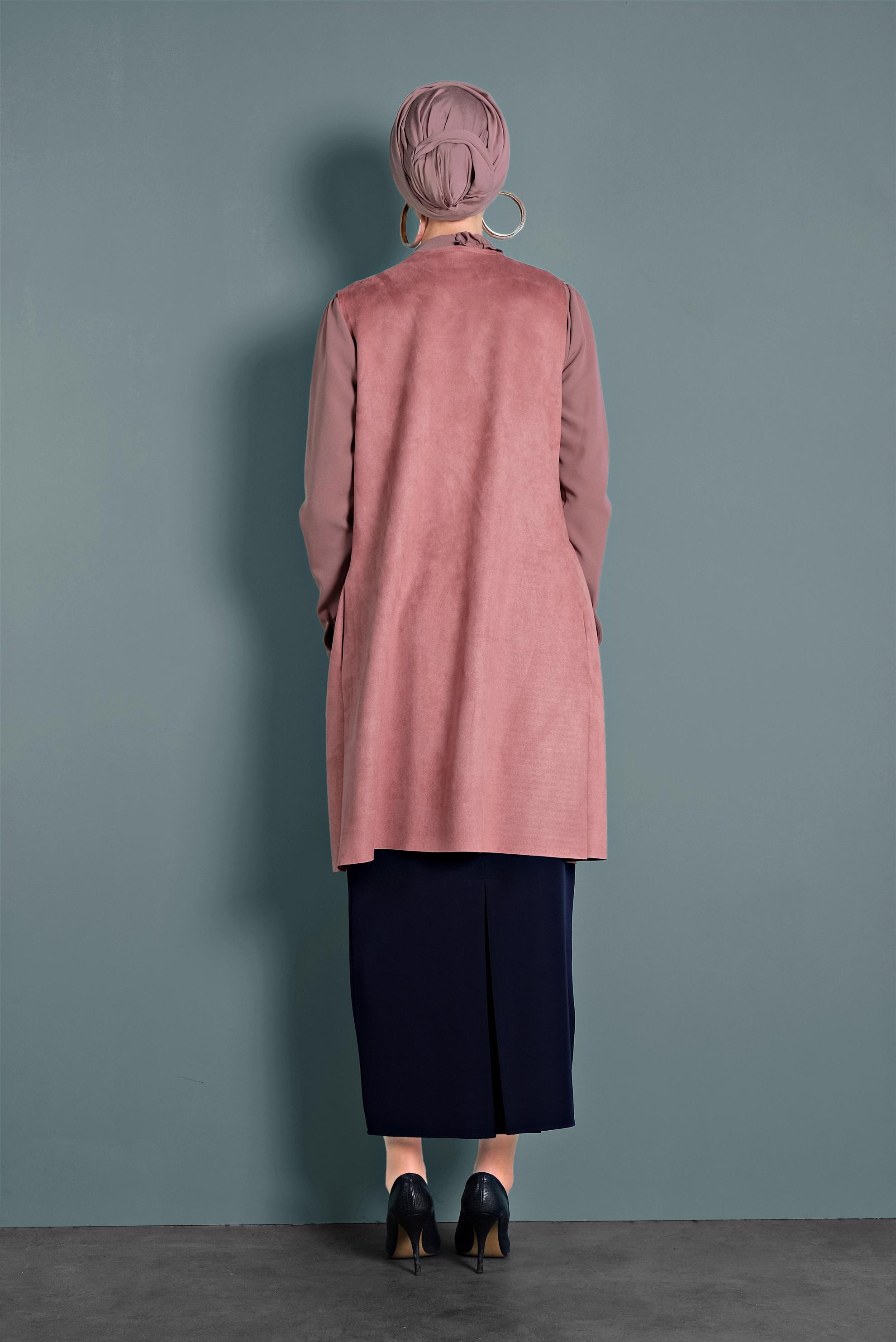 Tesettür giyim PUDRA DÜĞMELİ SÜET YELEK 40261