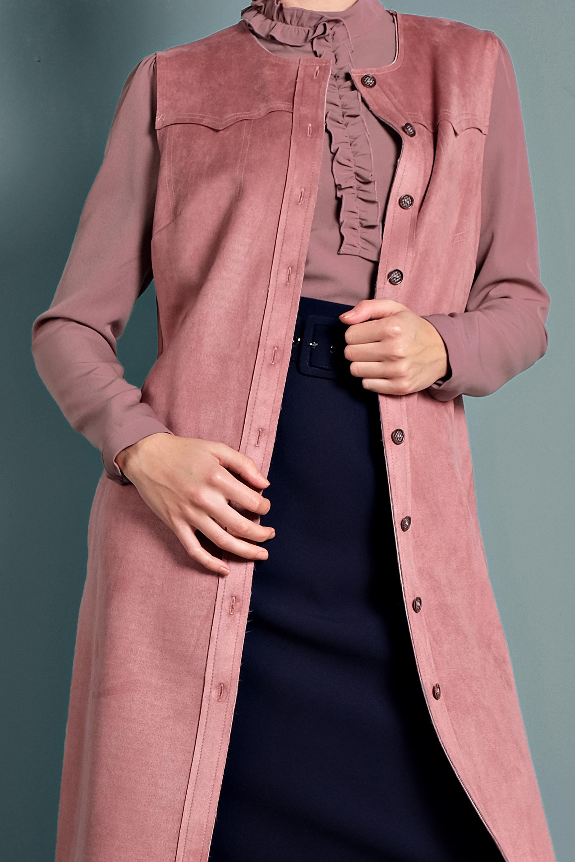 Tesettür giyim PUDRA DÜĞMELİ SÜET YELEK 40261