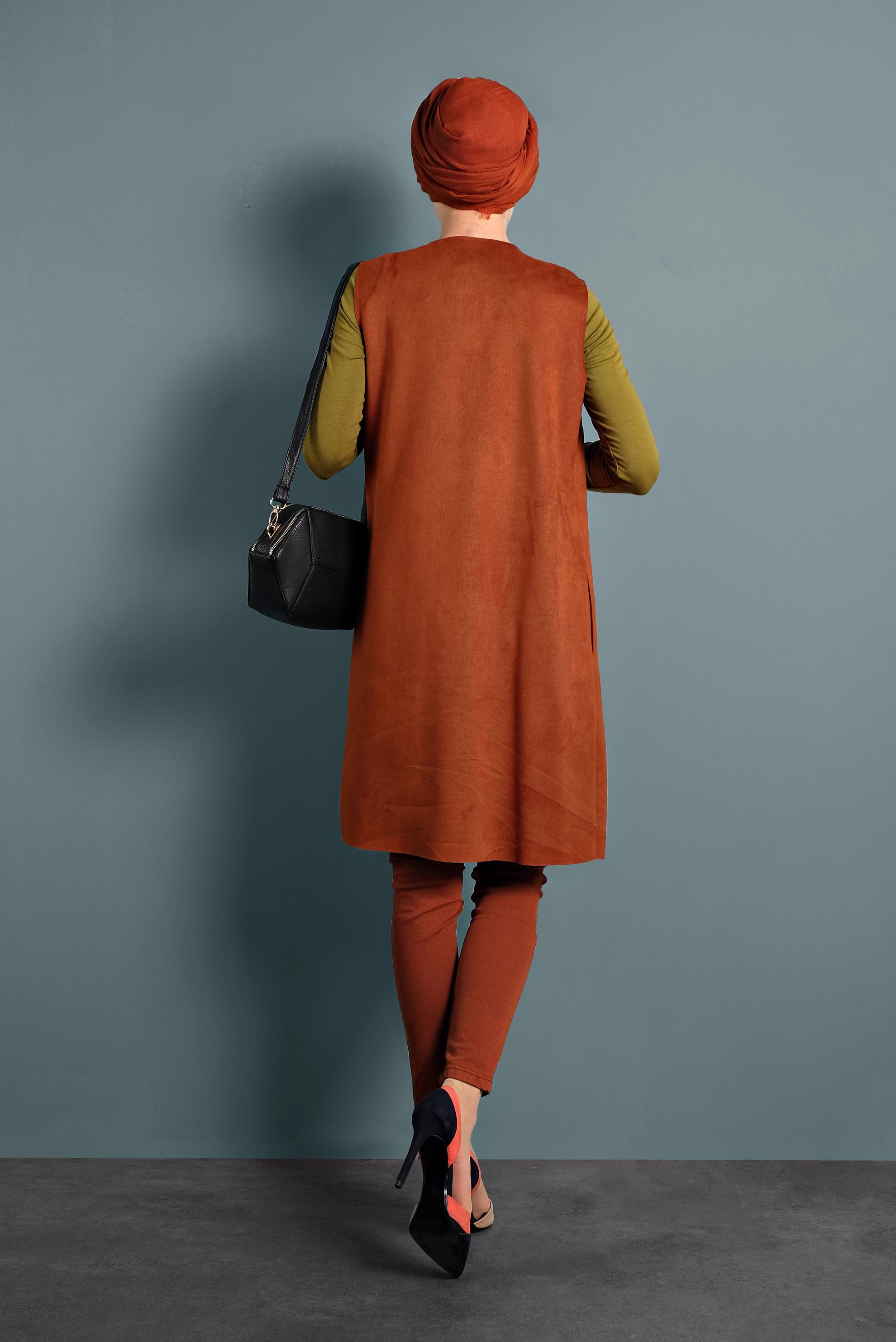 Hijab clothing ORANGE BUTTONED SUEDE GILET 40261