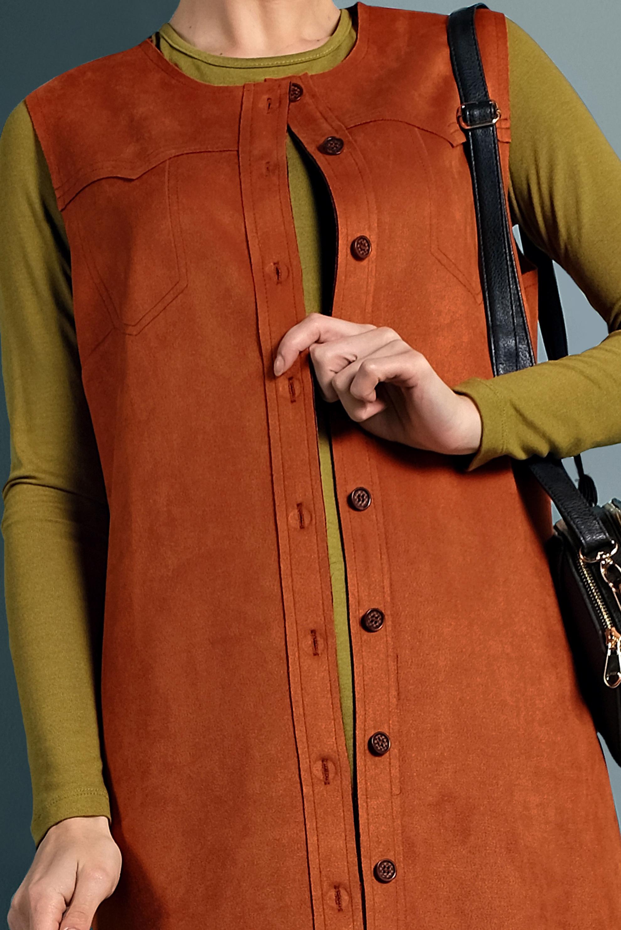 Hijab clothing ORANGE BUTTONED SUEDE GILET 40261
