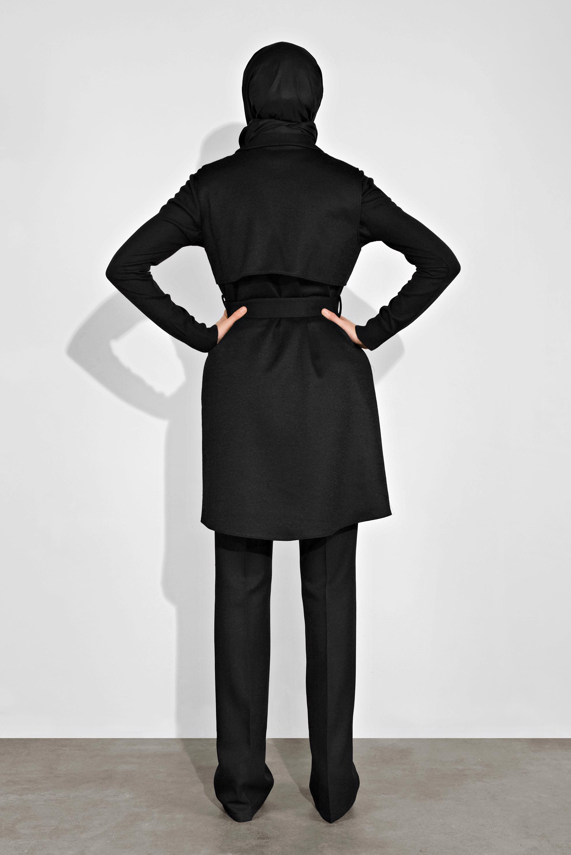 Hijab clothing BLACK ASYMMETRIC CUT BELTED VEST 40262 