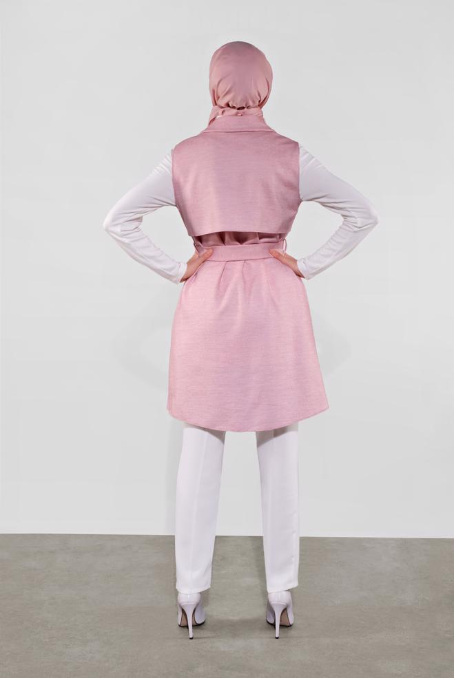 Vêtements hijab POUDRE GILET COUPE ASYMÉTRIQUE AVEC CEINTURE 40262  - ALVİNA