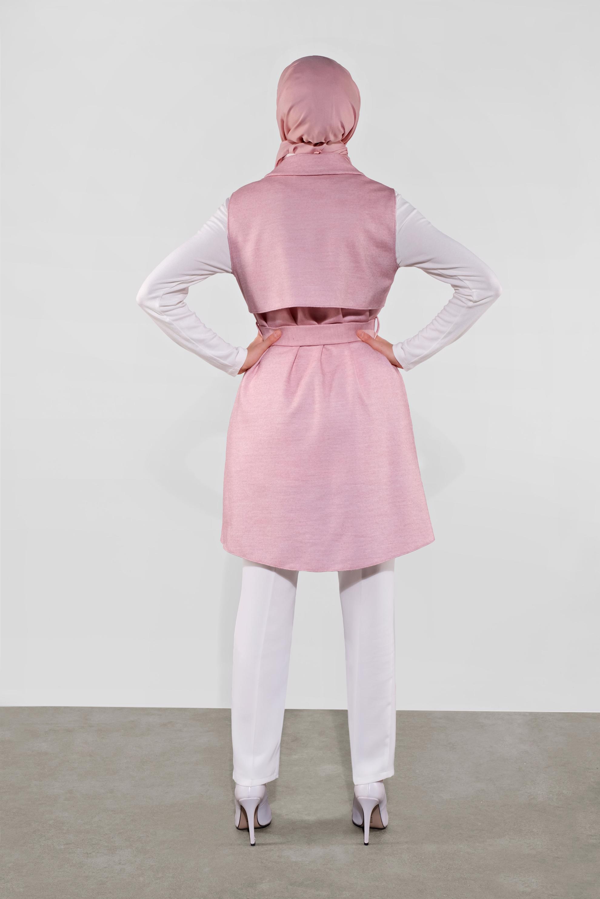 Vêtements hijab POUDRE GILET COUPE ASYMÉTRIQUE AVEC CEINTURE 40262 
