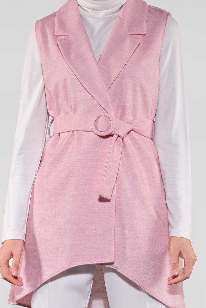 Vêtements hijab POUDRE GILET COUPE ASYMÉTRIQUE AVEC CEINTURE 40262  - ALVİNA