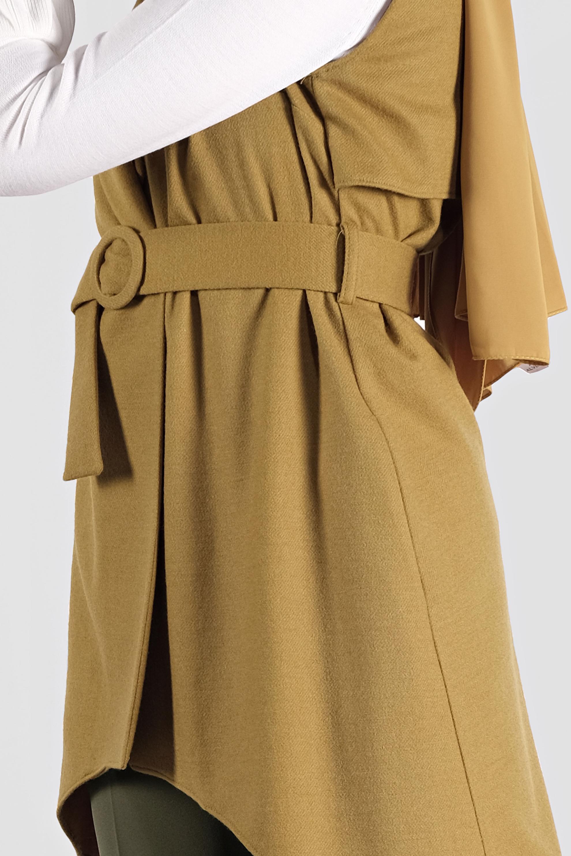 Tesettür giyim YEŞİL KEMERLİ ASİMETRİK KESİM YELEK 40262 