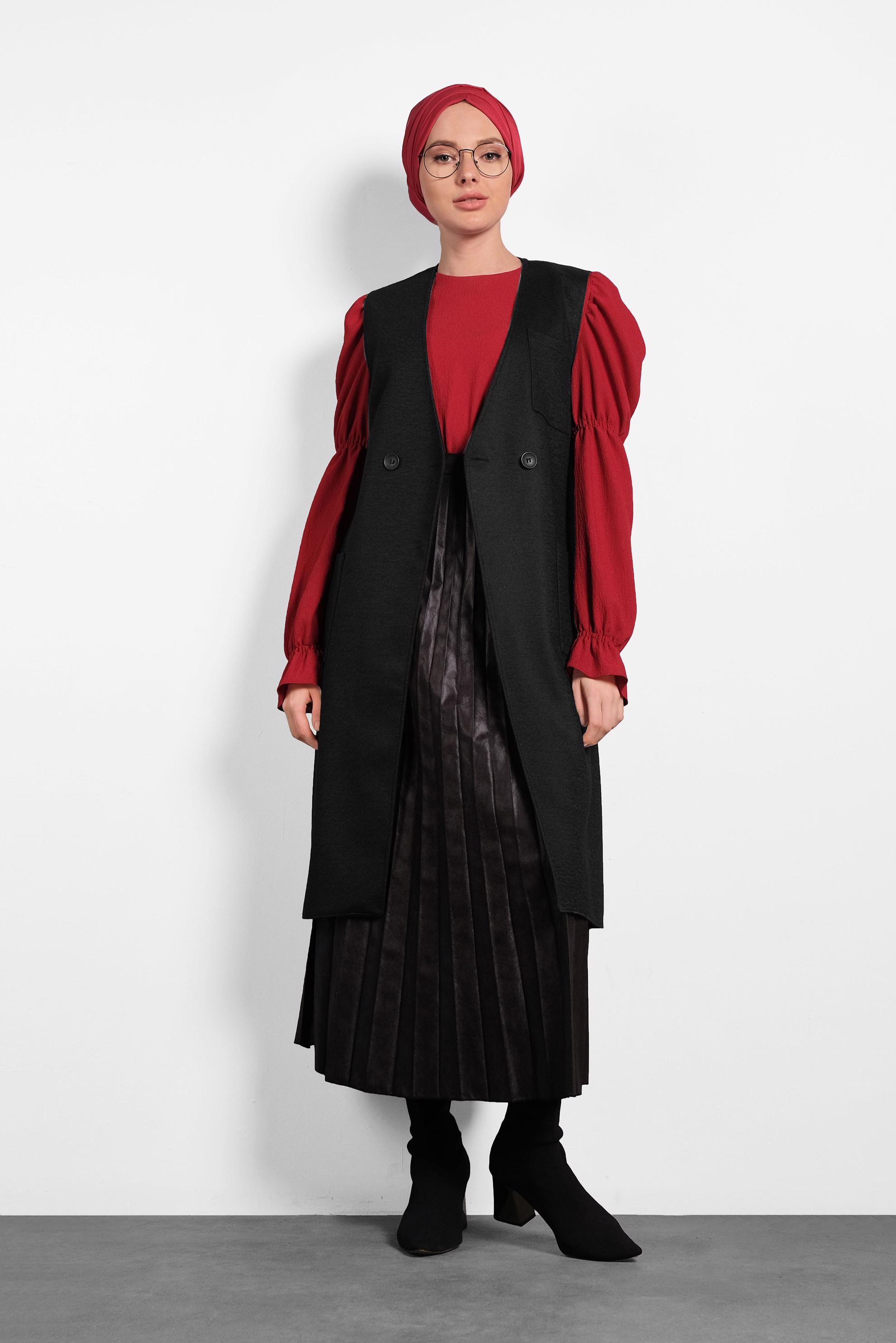 Tesettür giyim SİYAH CEPLİ KRUVAZE YELEK 40264