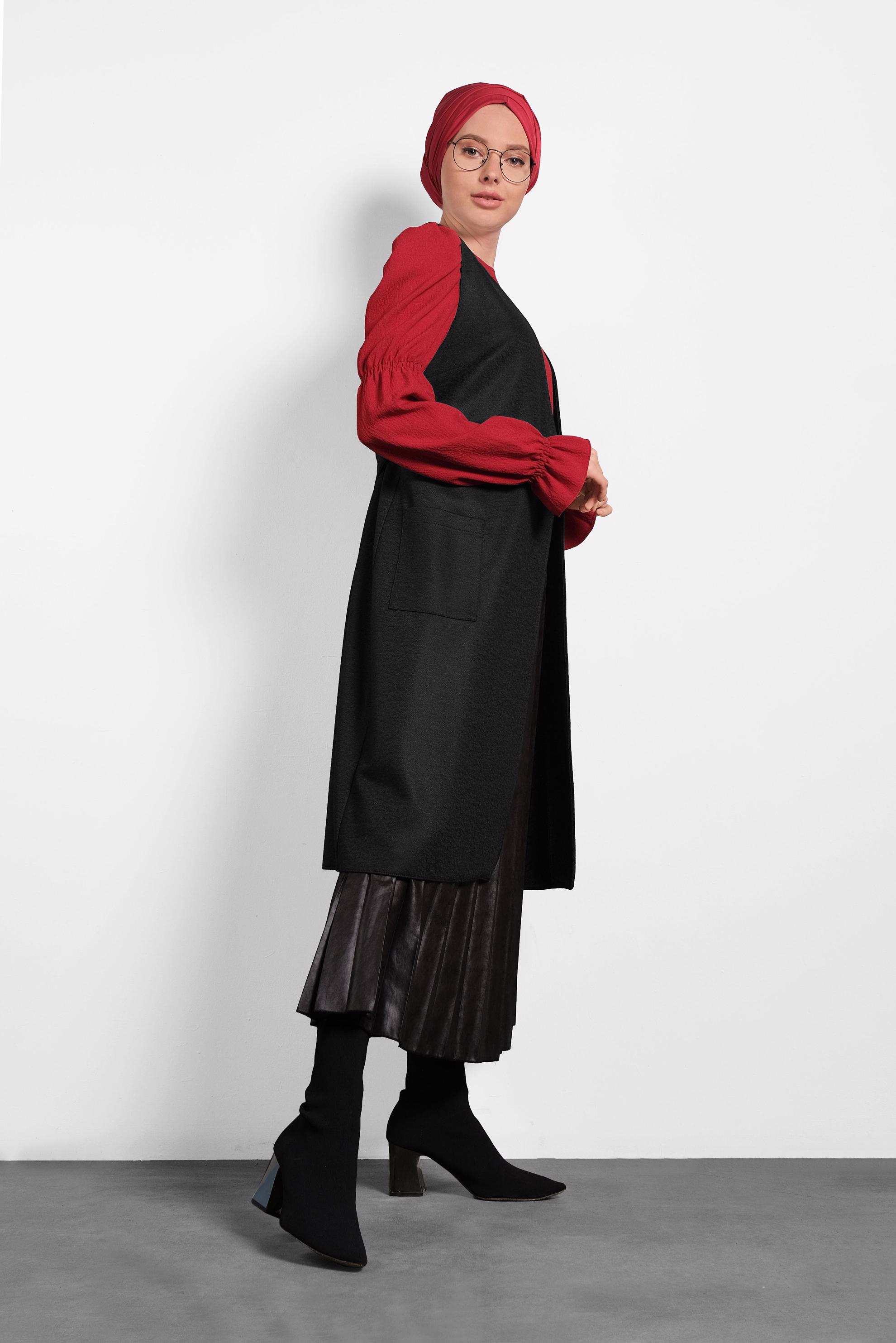 Tesettür giyim SİYAH CEPLİ KRUVAZE YELEK 40264