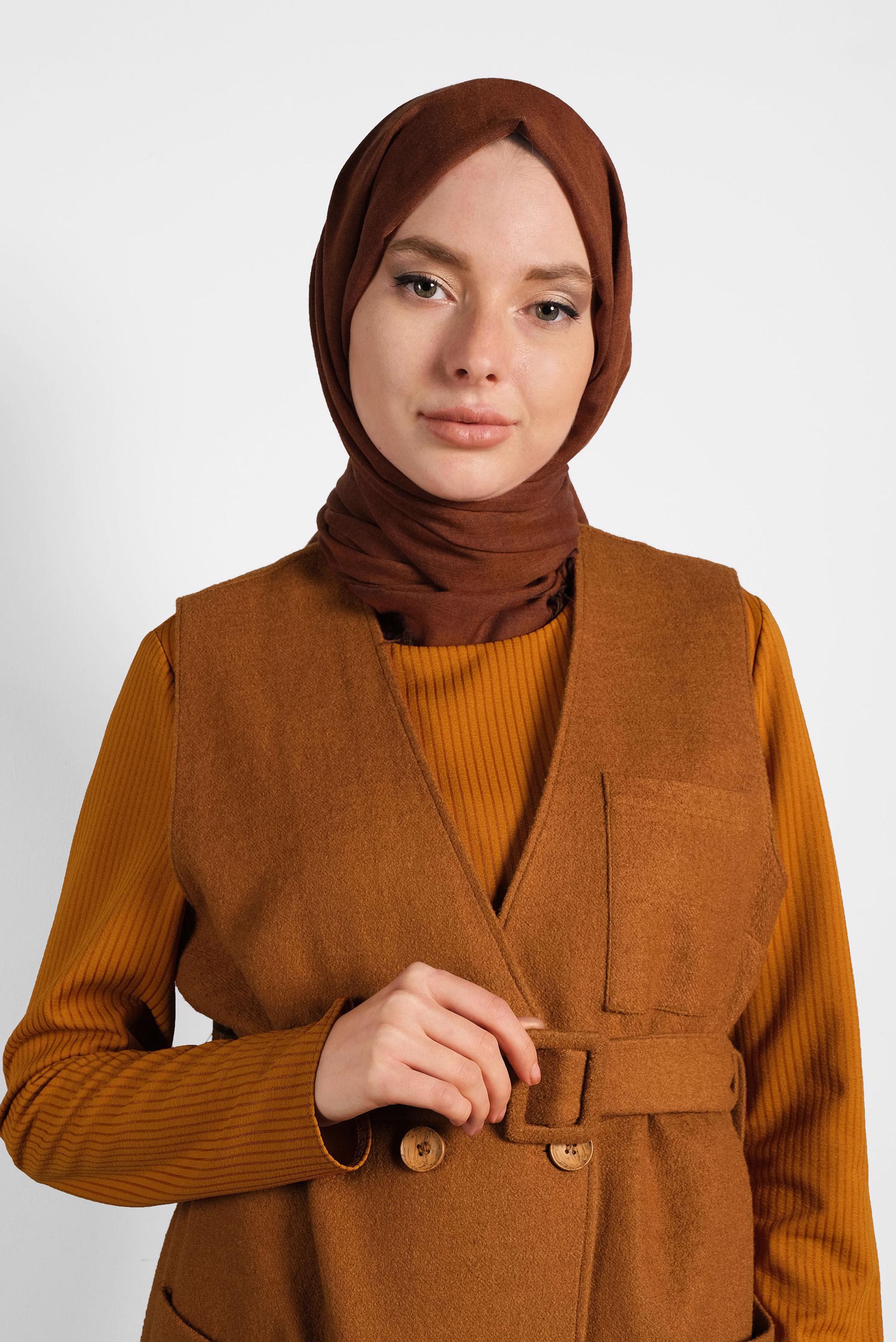 Tesettür giyim TABA CEPLİ KRUVAZE YELEK 40264