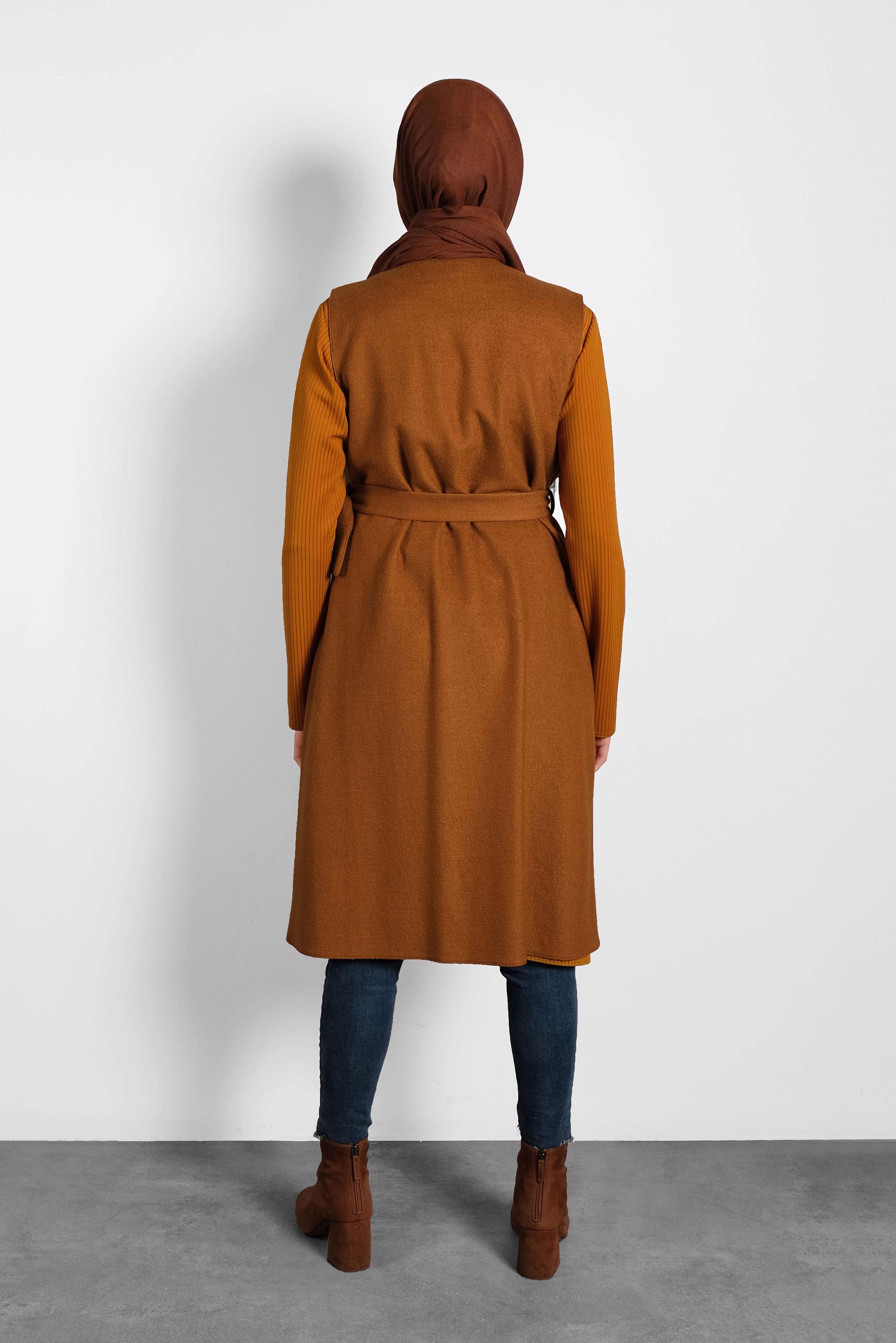 Tesettür giyim TABA CEPLİ KRUVAZE YELEK 40264