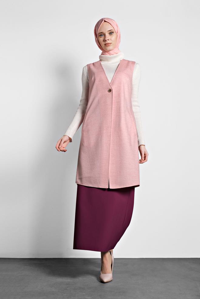 Vêtements hijab POUDRE GILET À BRODÉ 40293 - ALVİNA