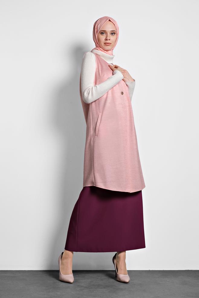 Vêtements hijab POUDRE GILET À BRODÉ 40293 - ALVİNA
