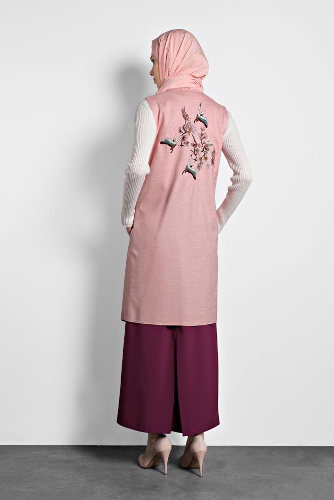 Vêtements hijab POUDRE GILET À BRODÉ 40293 - ALVİNA