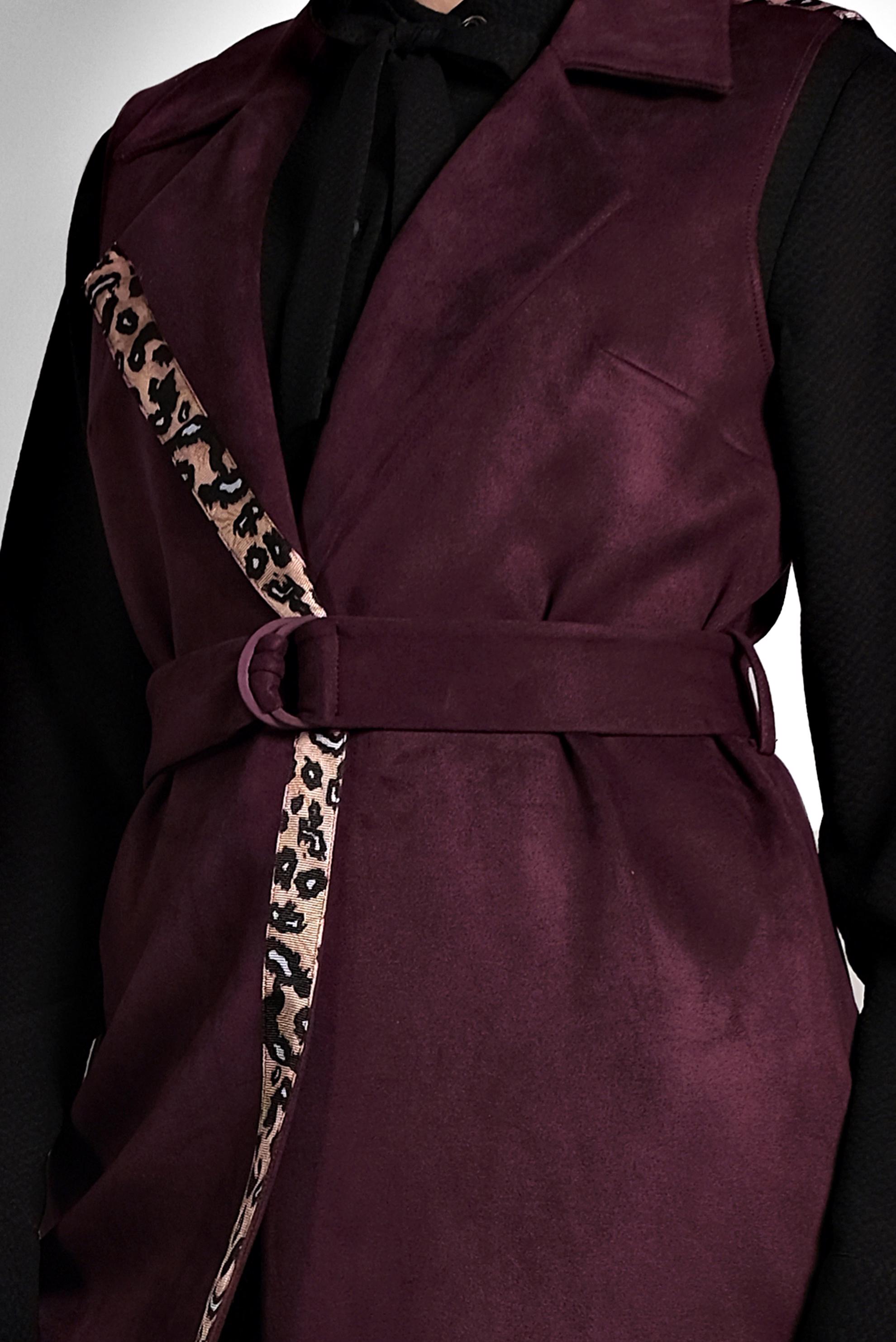 Tesettür giyim BORDO KUŞAKLI SÜET YELEK 40306