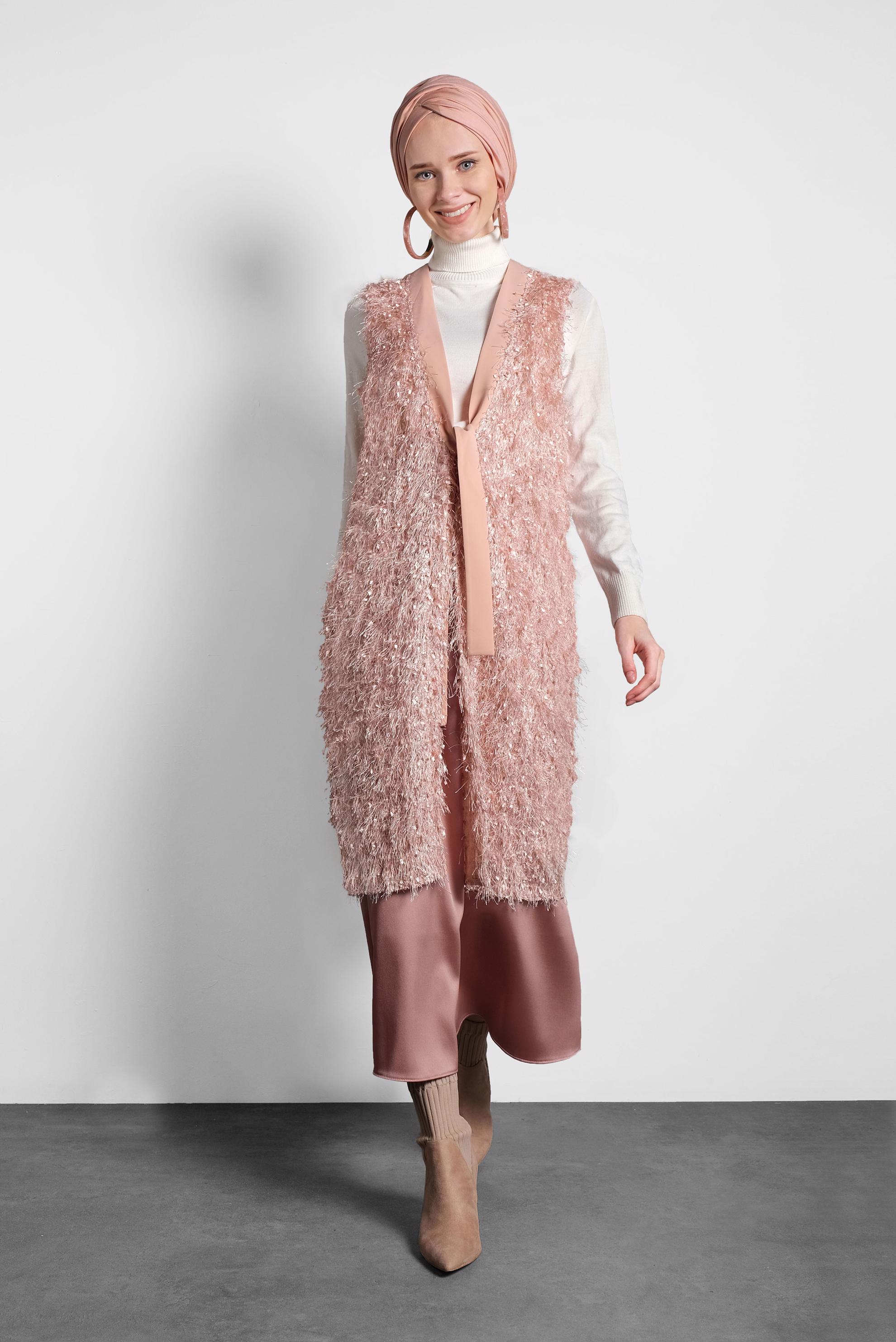 Vêtements hijab POUDRE GILET À FRANGE TAILLE-NOUÉE 40309 