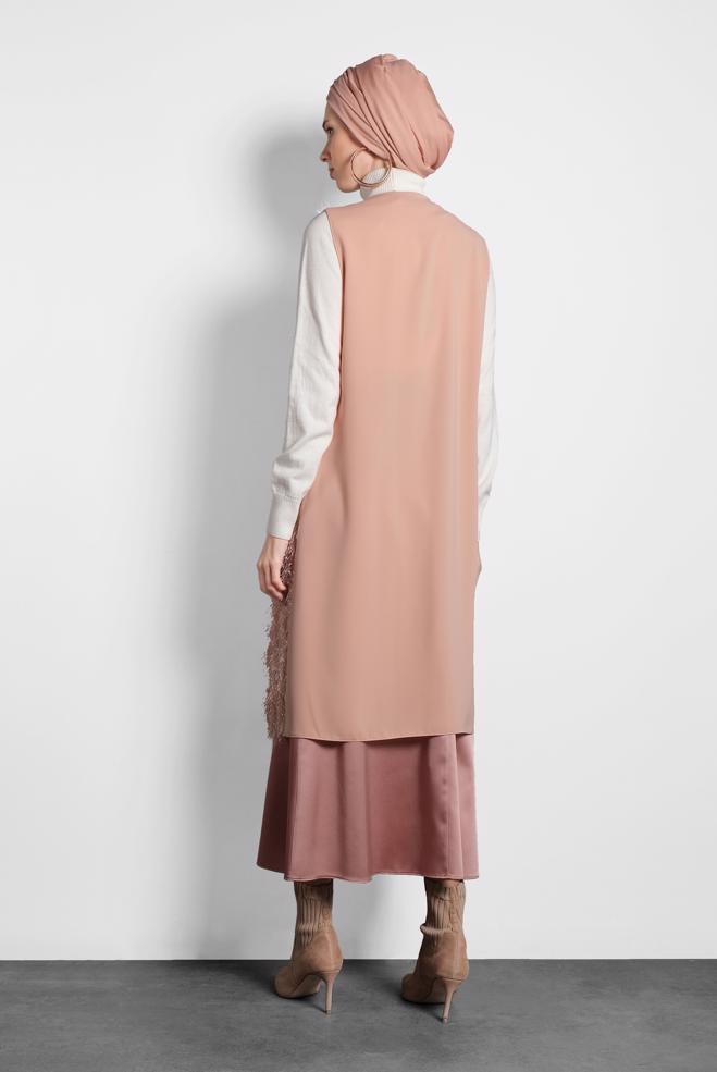 Vêtements hijab POUDRE GILET À FRANGE TAILLE-NOUÉE 40309  - ALVİNA
