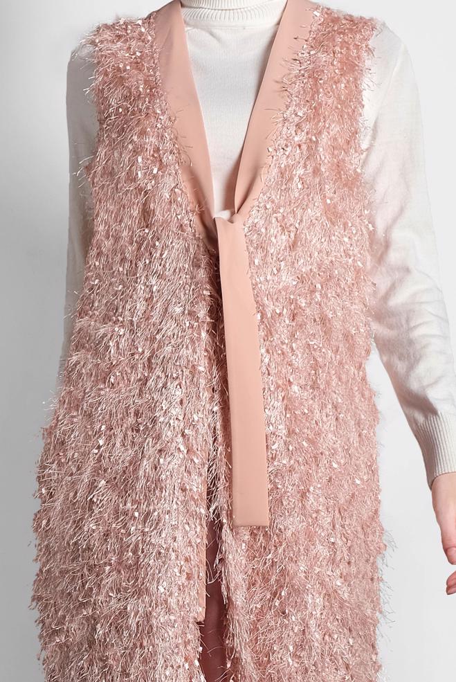 Vêtements hijab POUDRE GILET À FRANGE TAILLE-NOUÉE 40309  - ALVİNA