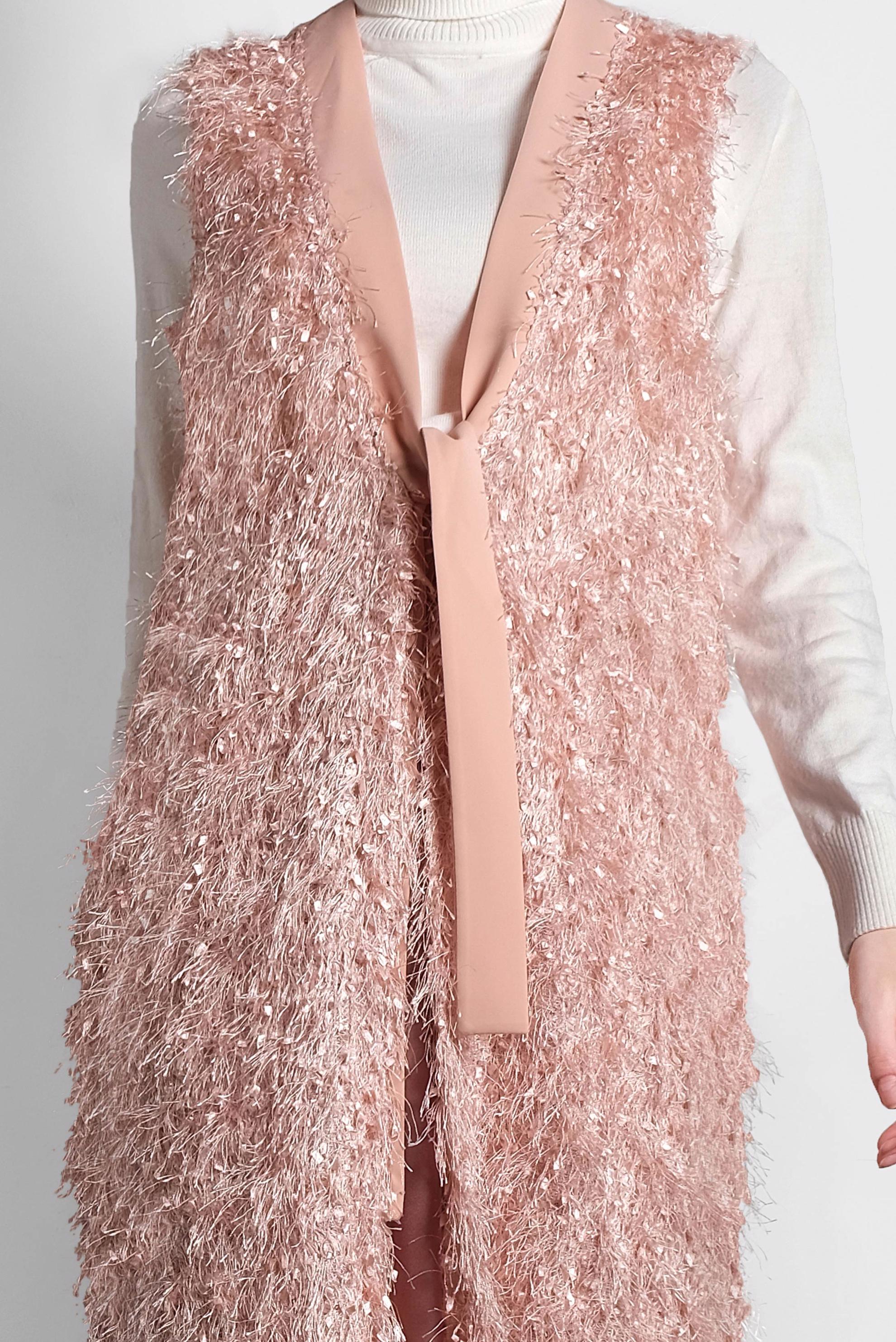 Vêtements hijab POUDRE GILET À FRANGE TAILLE-NOUÉE 40309 