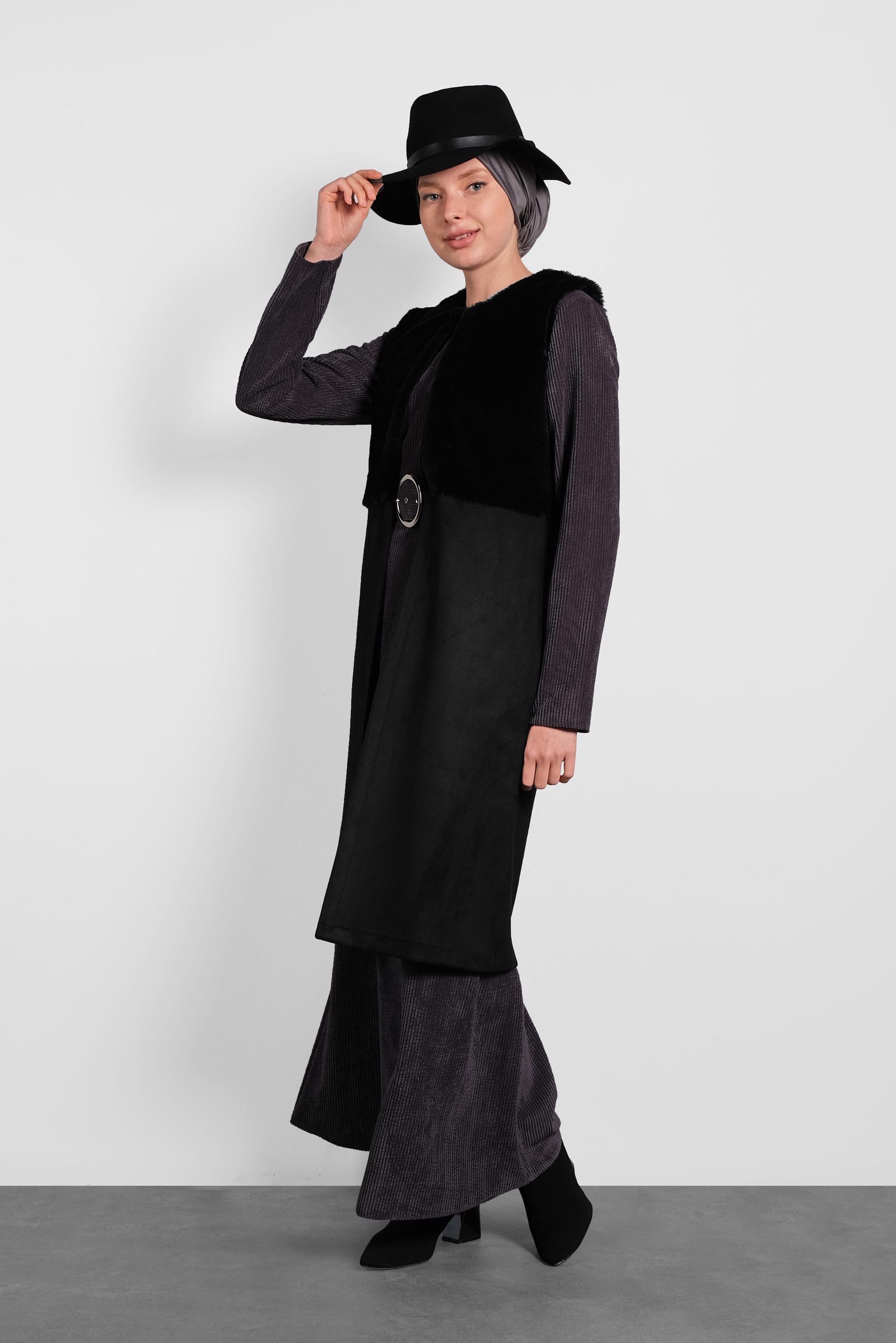 Tesettür giyim SİYAH SÜET YELEK 40402