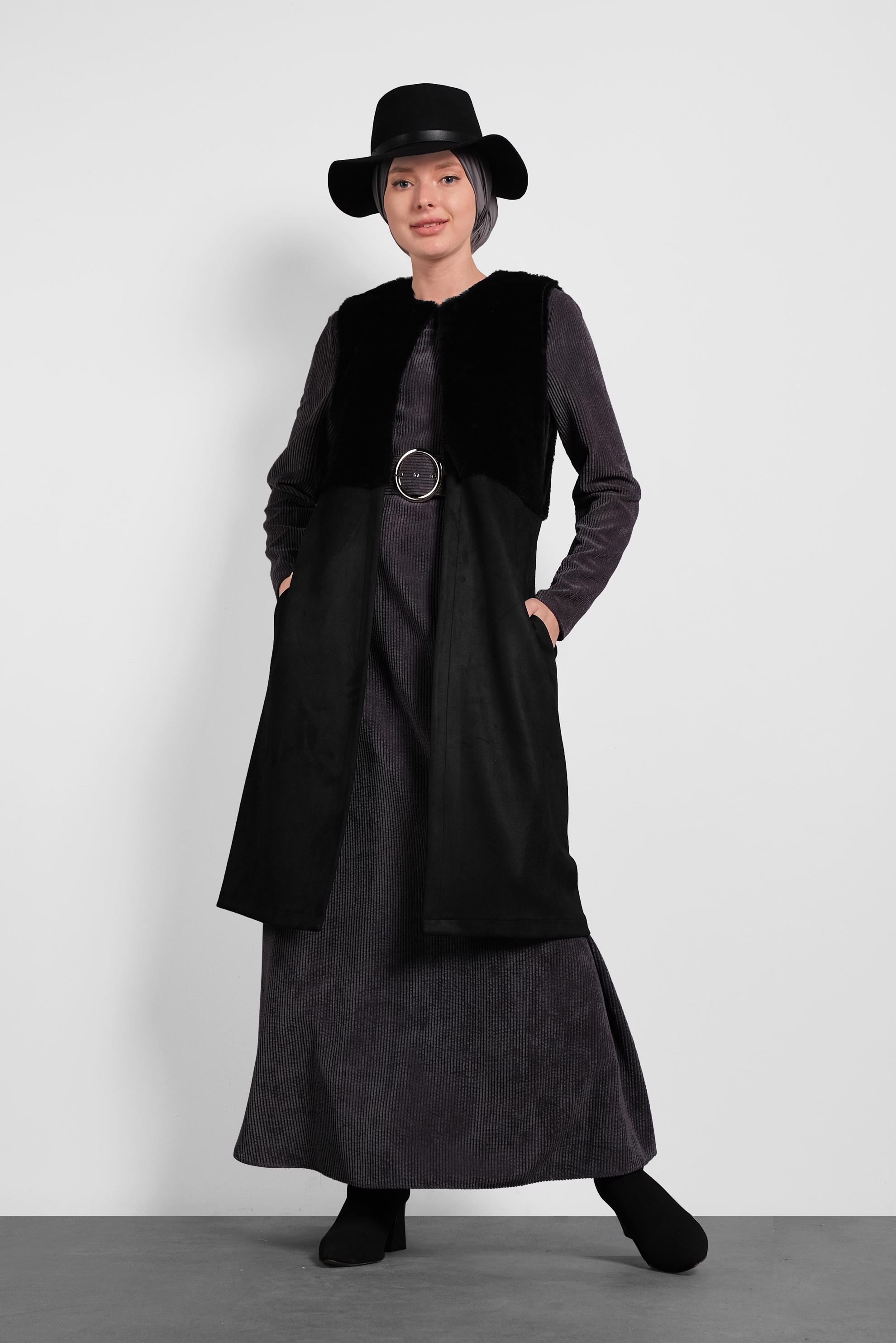 Tesettür giyim SİYAH SÜET YELEK 40402