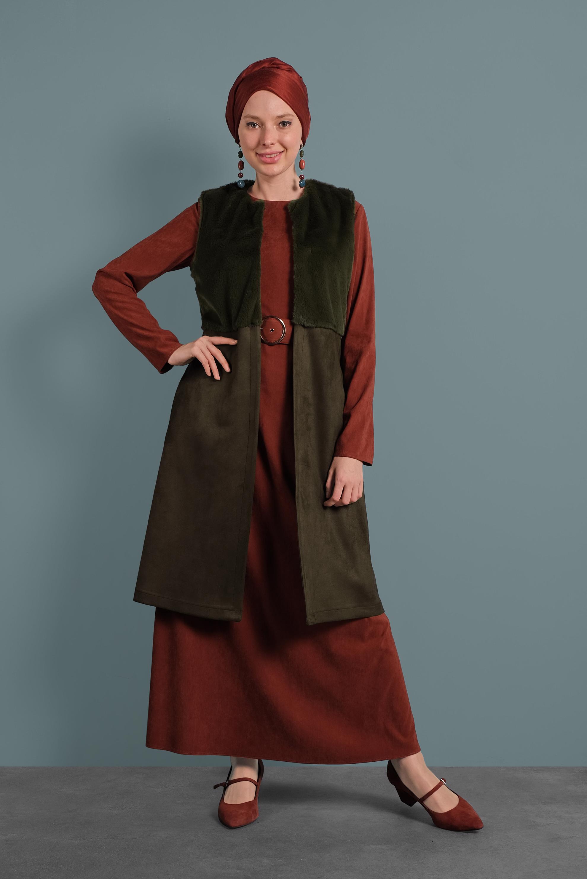 Tesettür giyim HAKİ SÜET YELEK 40402