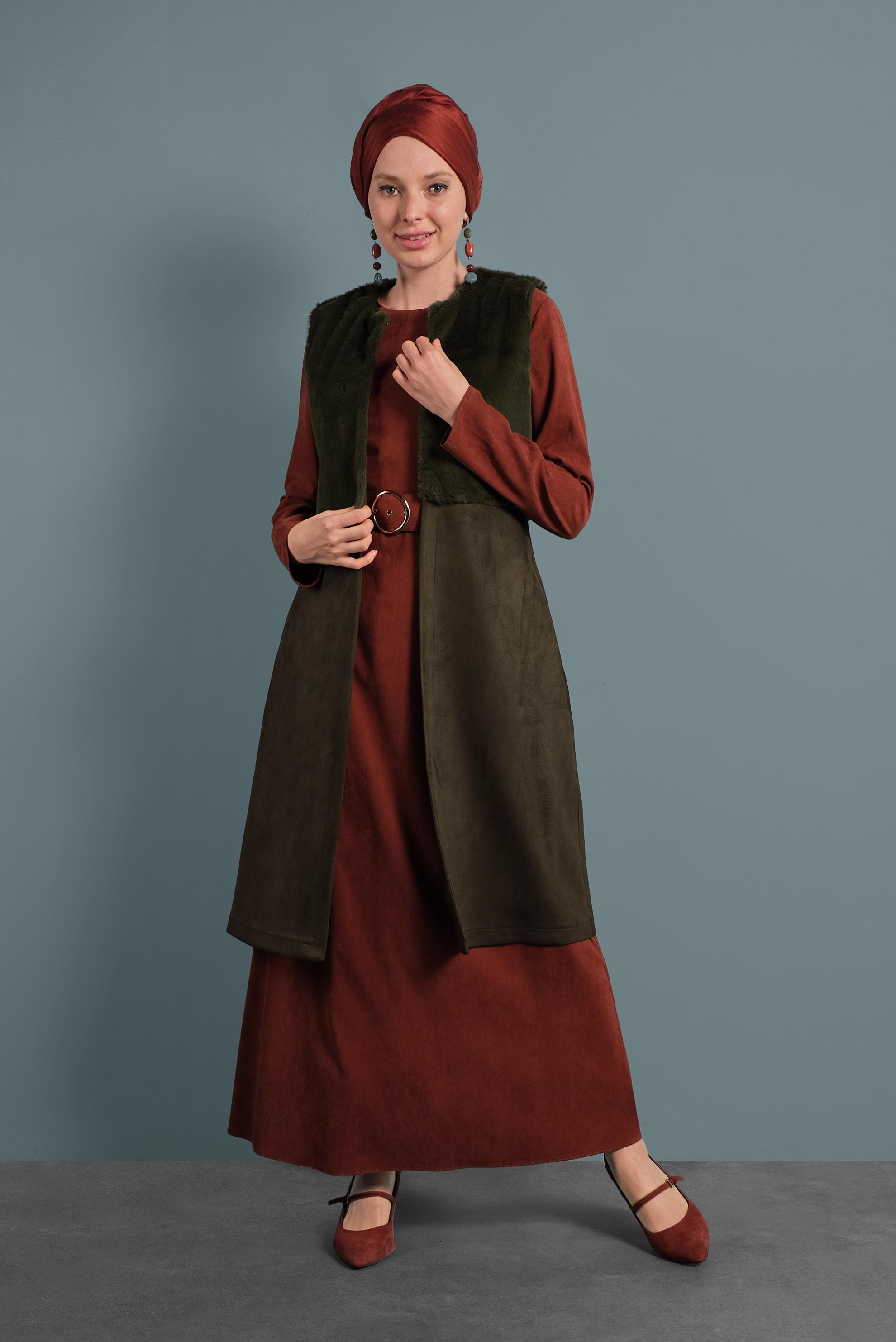 Tesettür giyim HAKİ SÜET YELEK 40402