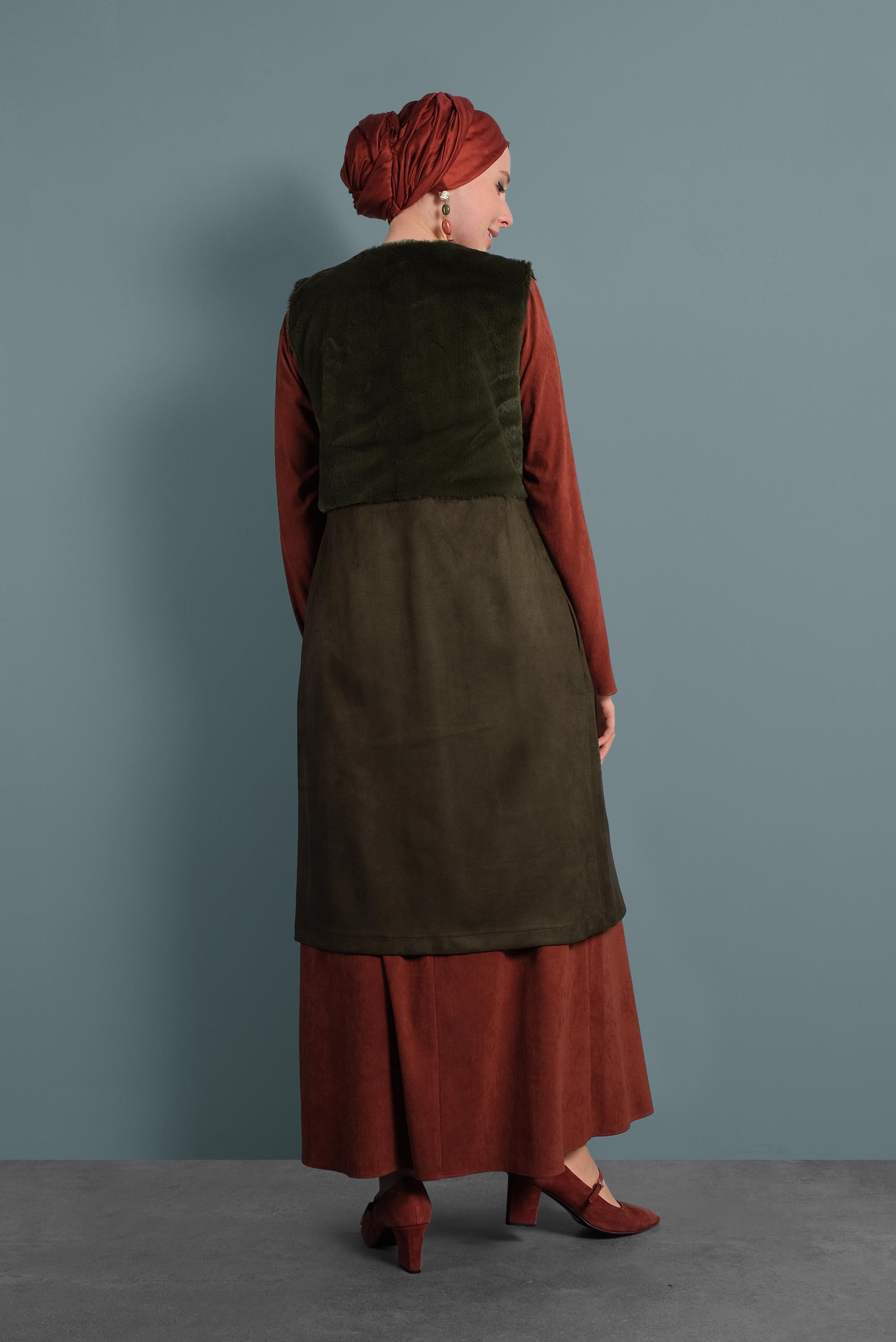 Tesettür giyim HAKİ SÜET YELEK 40402