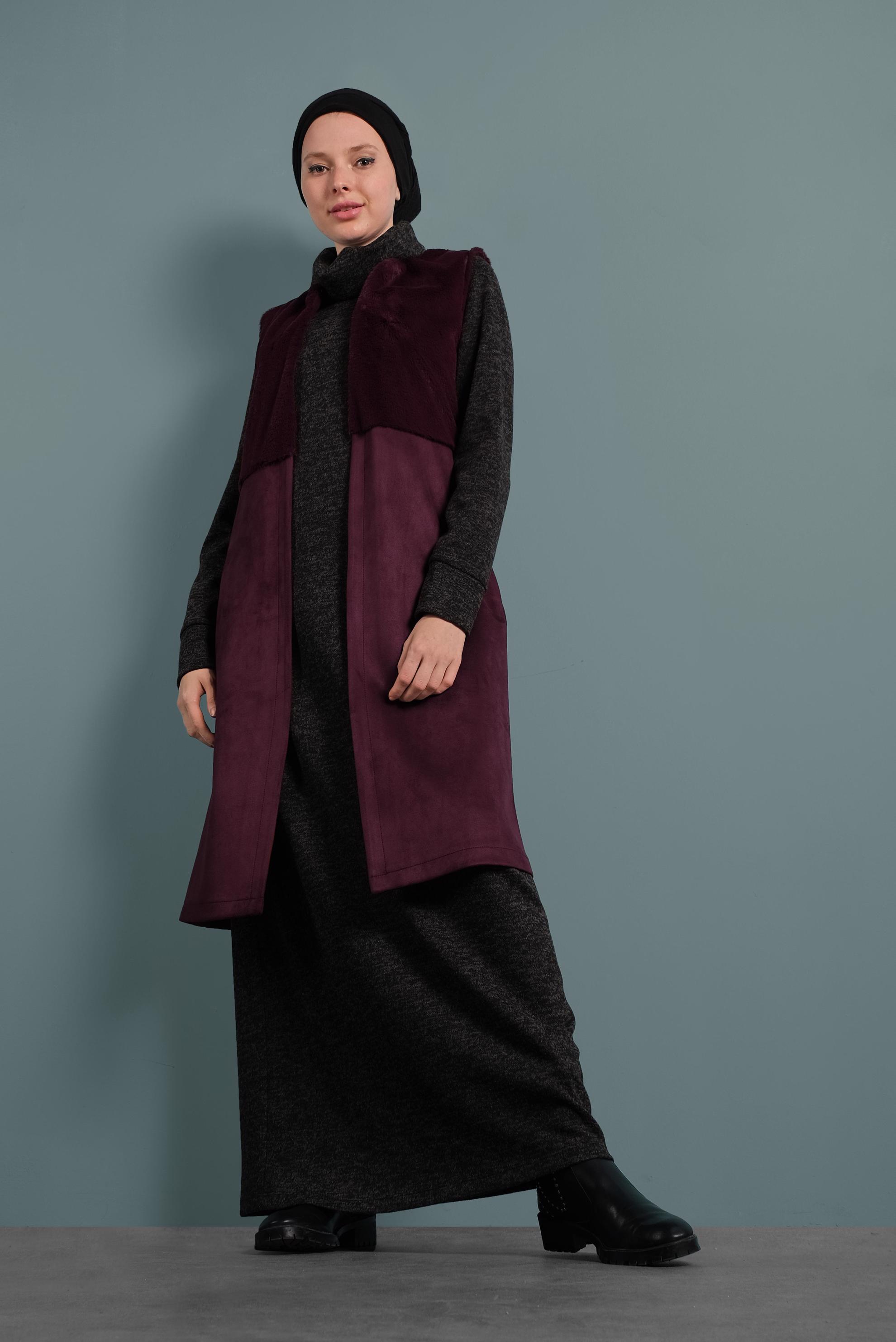 Tesettür giyim MÜRDÜM SÜET YELEK 40402