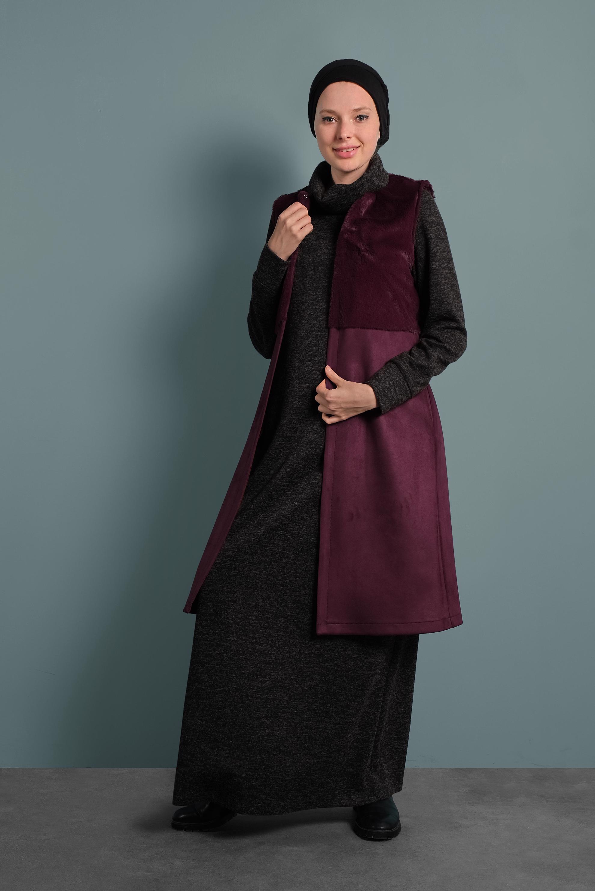 Tesettür giyim MÜRDÜM SÜET YELEK 40402