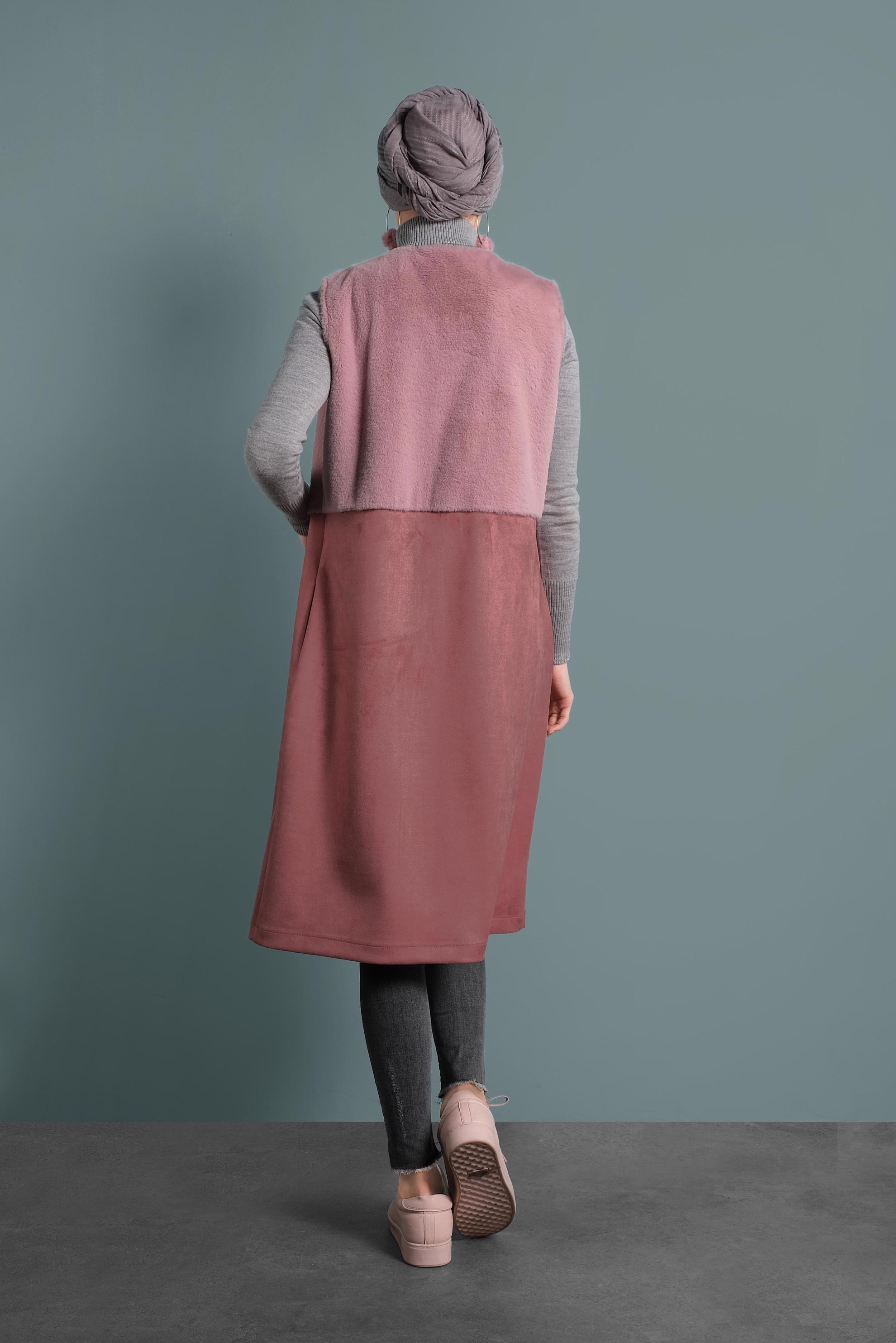 Tesettür giyim PUDRA SÜET YELEK 40402