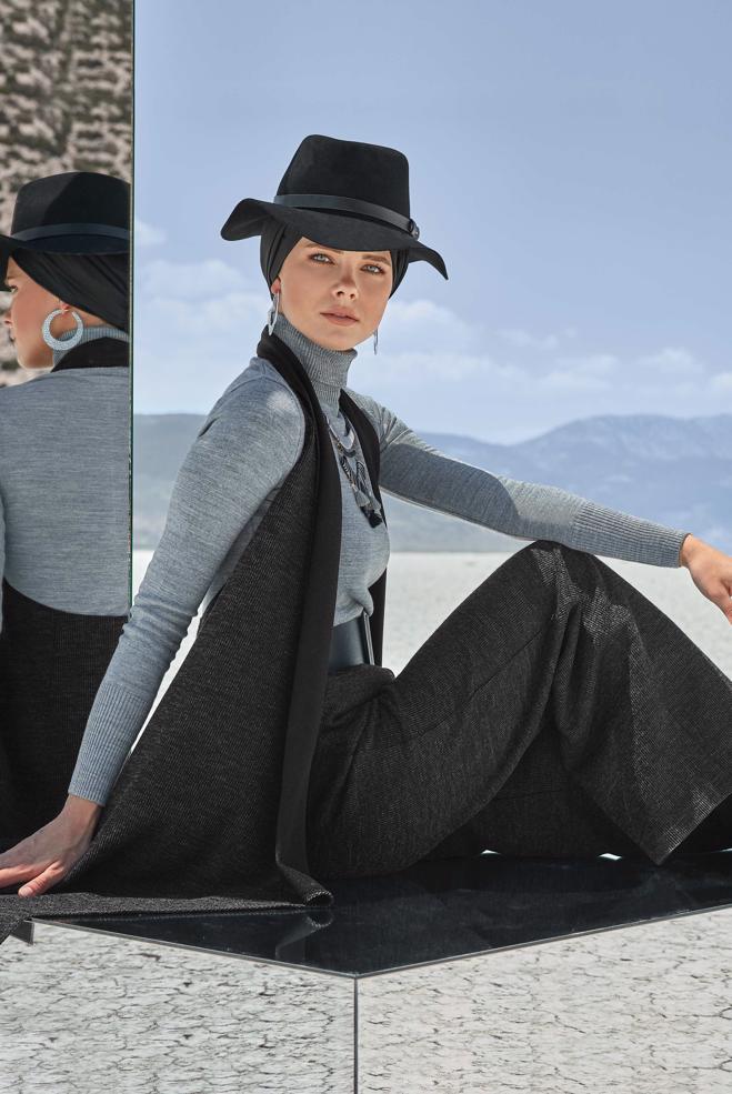 Vêtements hijab NOIR GILET COUPE ASYMÉTRIQUE 40417  - ALVİNA