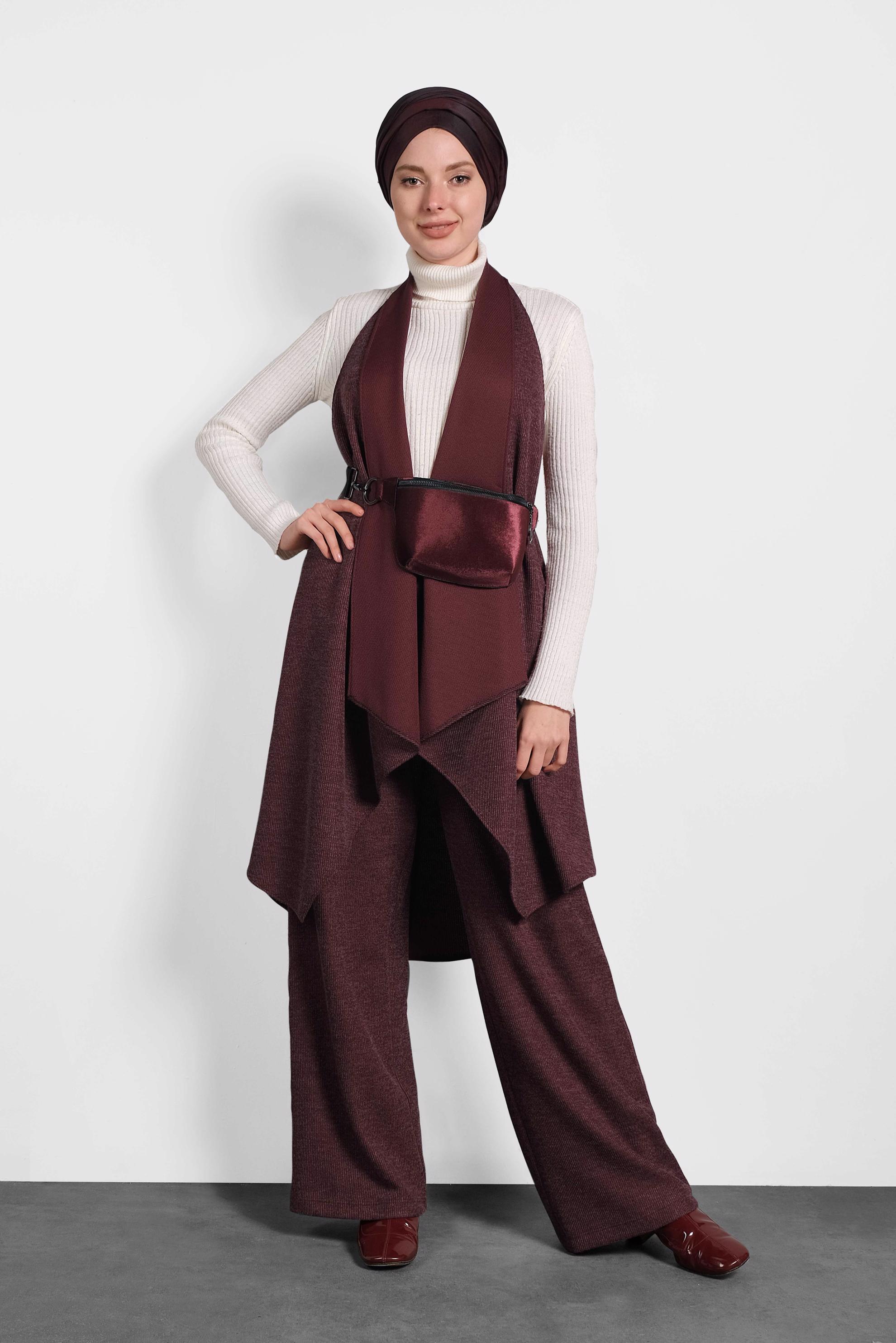 Vêtements hijab ROUGE BORDEAUX GILET COUPE ASYMÉTRIQUE 40417 