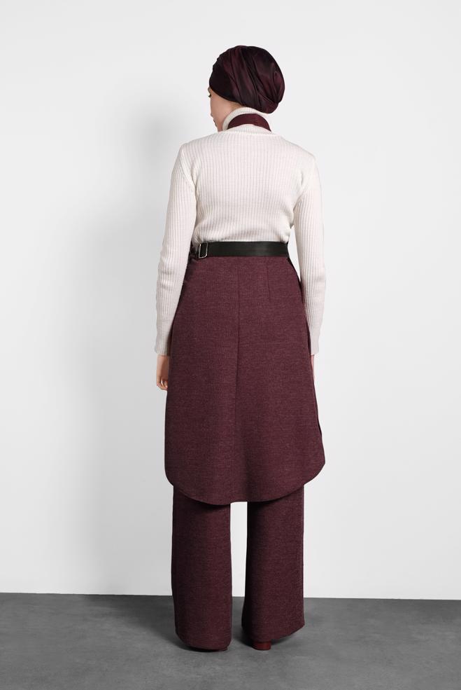 Vêtements hijab ROUGE BORDEAUX GILET COUPE ASYMÉTRIQUE 40417  - ALVİNA