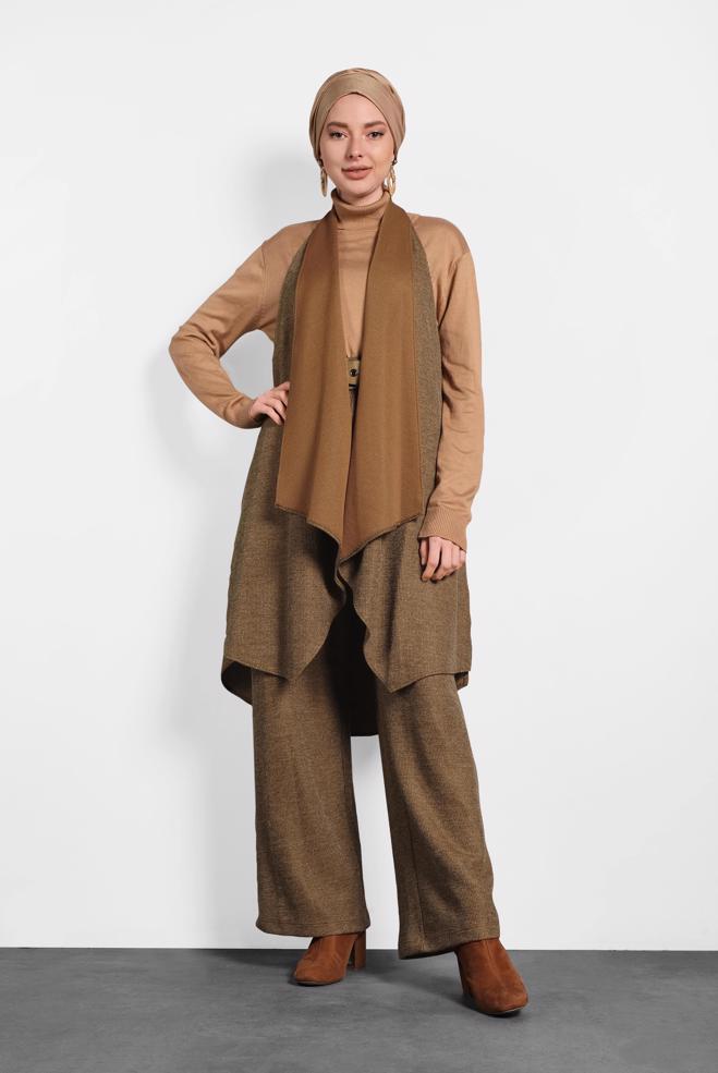 Vêtements hijab BRUN GILET COUPE ASYMÉTRIQUE 40417  - ALVİNA