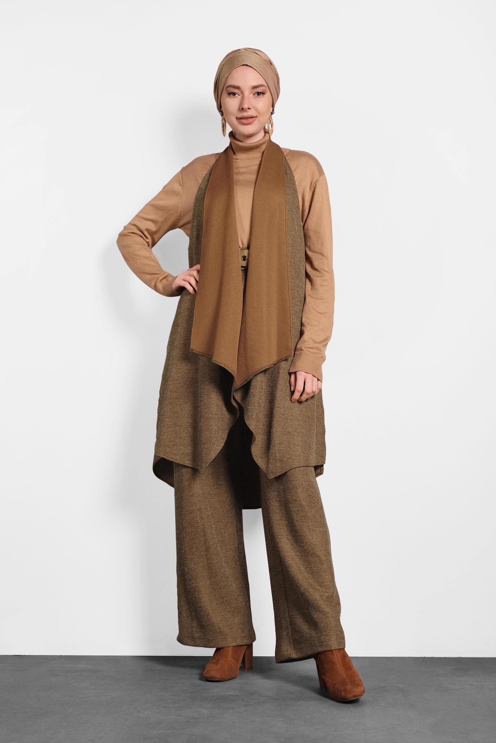 Vêtements hijab BRUN GILET COUPE ASYMÉTRIQUE 40417 