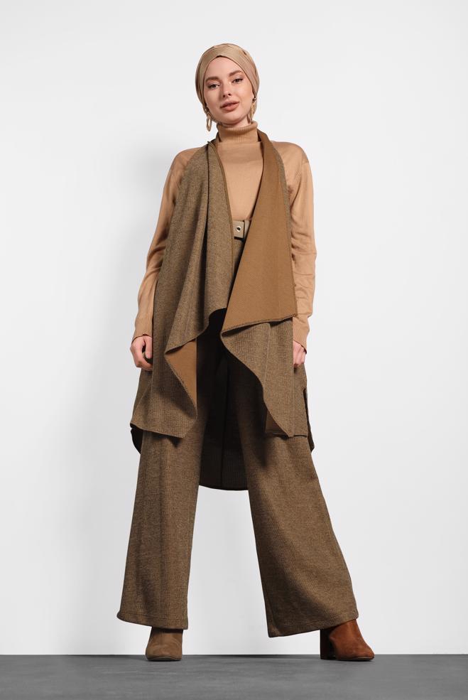 Vêtements hijab BRUN GILET COUPE ASYMÉTRIQUE 40417  - ALVİNA