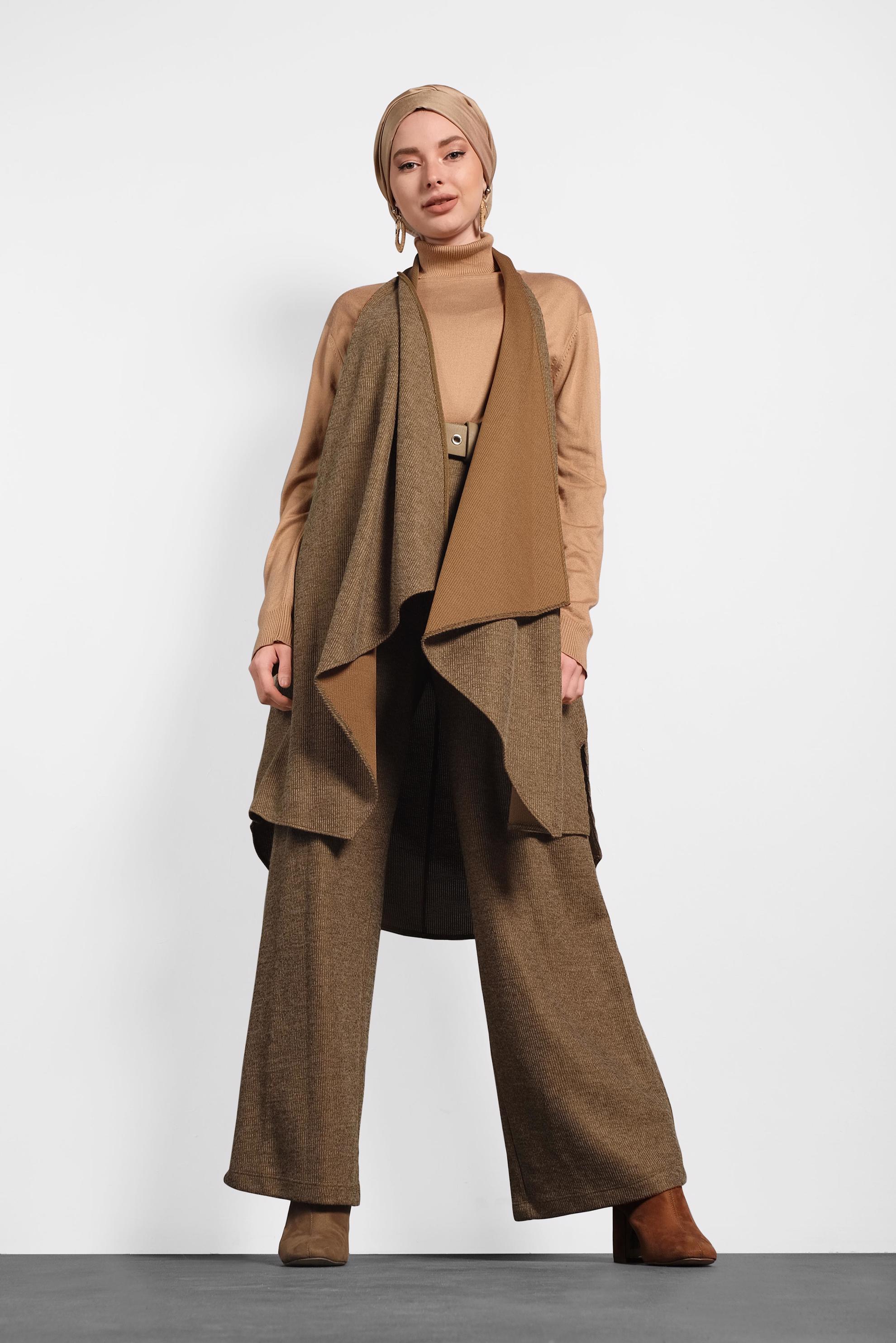 Vêtements hijab BRUN GILET COUPE ASYMÉTRIQUE 40417 