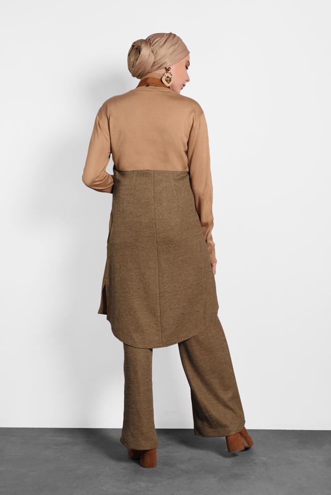 Vêtements hijab BRUN GILET COUPE ASYMÉTRIQUE 40417  - ALVİNA