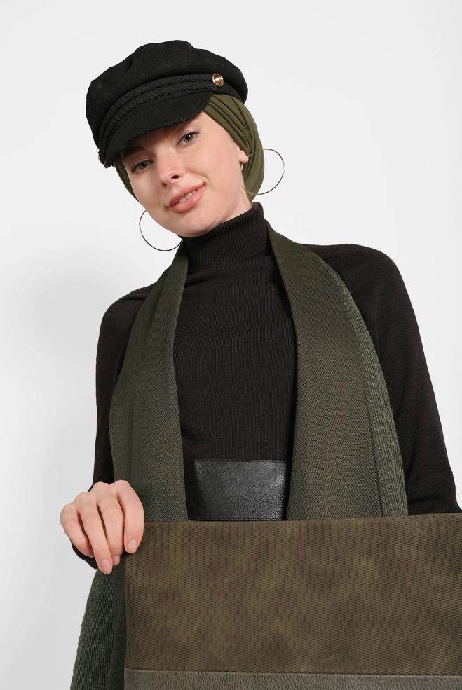 Vêtements hijab KAKI GILET COUPE ASYMÉTRIQUE 40417  - ALVİNA