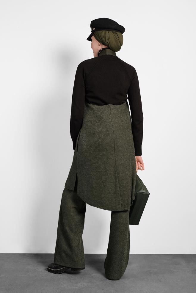 Vêtements hijab KAKI GILET COUPE ASYMÉTRIQUE 40417  - ALVİNA
