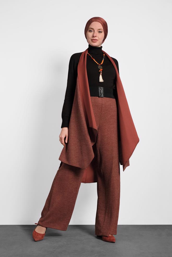 Vêtements hijab ORANGE GILET COUPE ASYMÉTRIQUE 40417  - ALVİNA