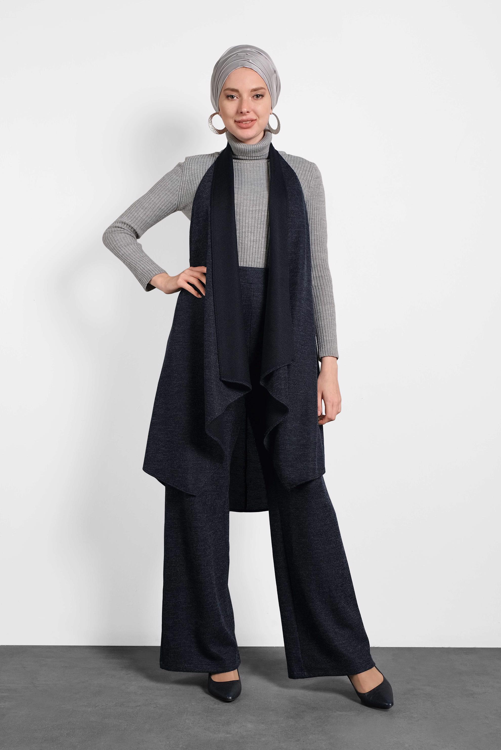 Vêtements hijab BLEU MARINE GILET COUPE ASYMÉTRIQUE 40417 