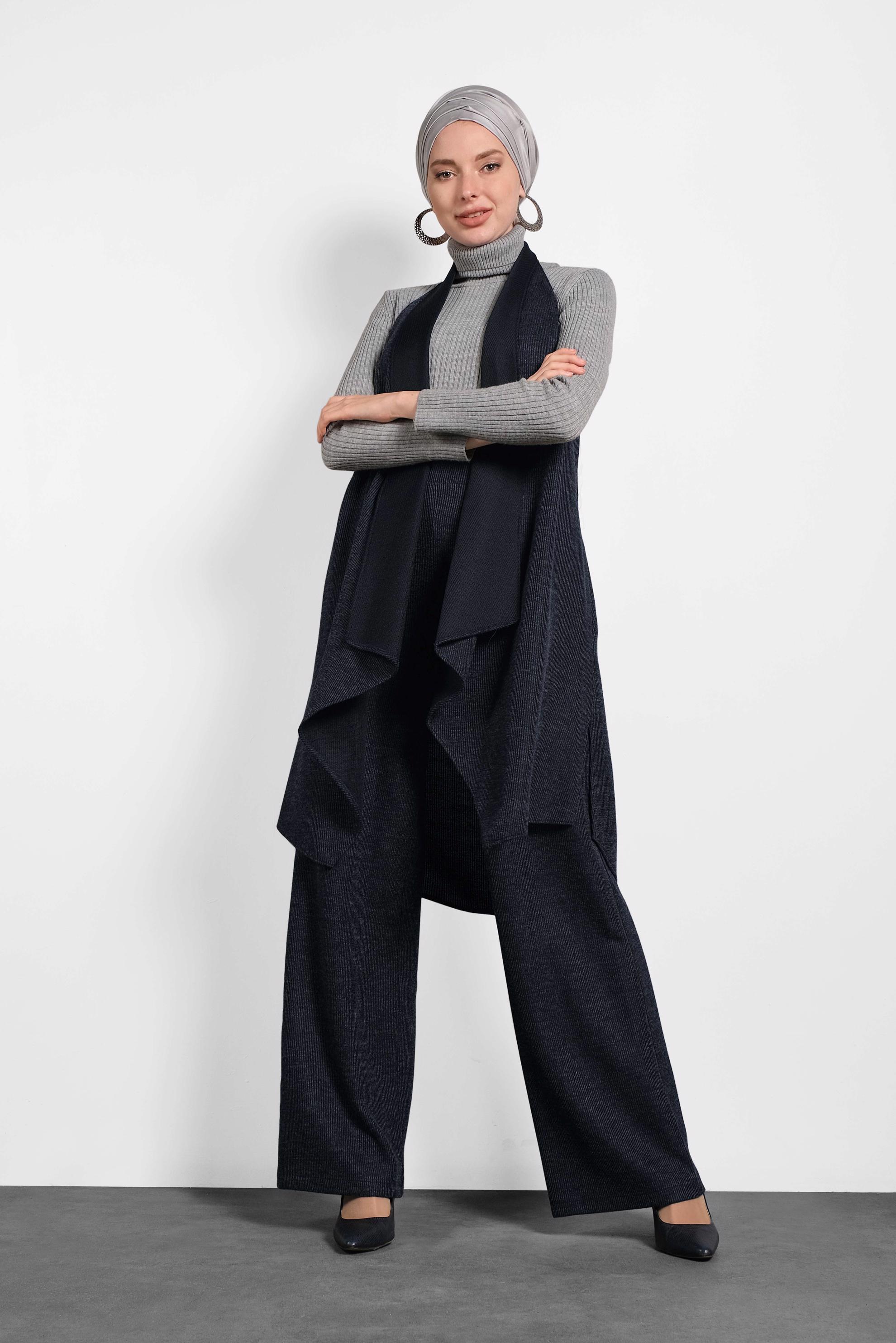 Vêtements hijab BLEU MARINE GILET COUPE ASYMÉTRIQUE 40417 