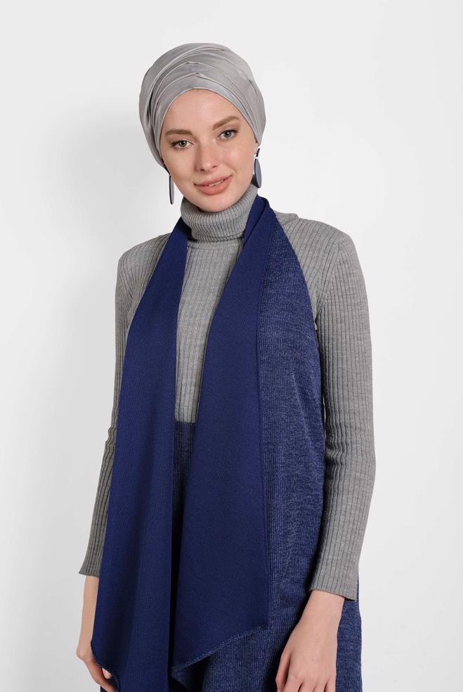 Vêtements hijab BLEU MARINE GILET COUPE ASYMÉTRIQUE 40417  - ALVİNA