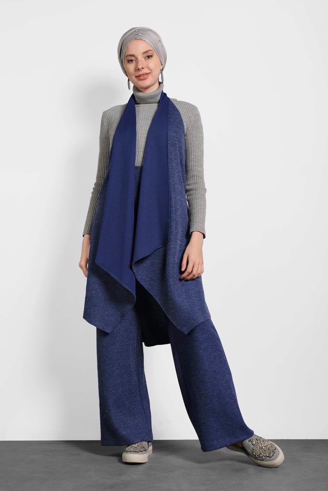 Vêtements hijab BLEU MARINE GILET COUPE ASYMÉTRIQUE 40417  - ALVİNA