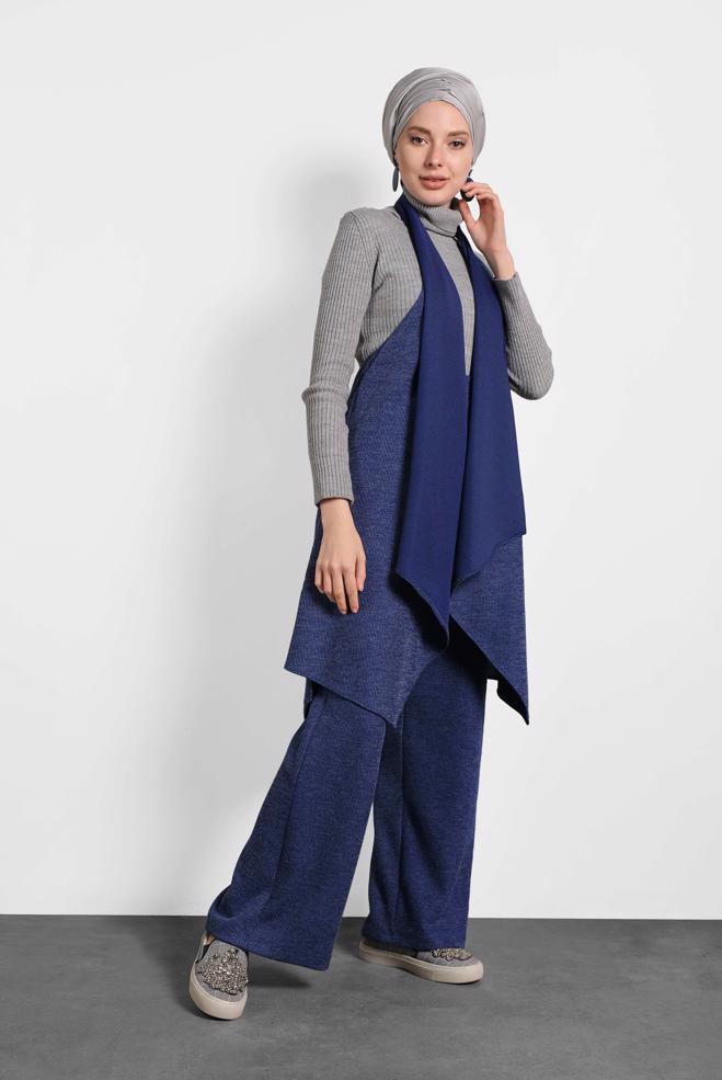 Vêtements hijab BLEU MARINE GILET COUPE ASYMÉTRIQUE 40417  - ALVİNA