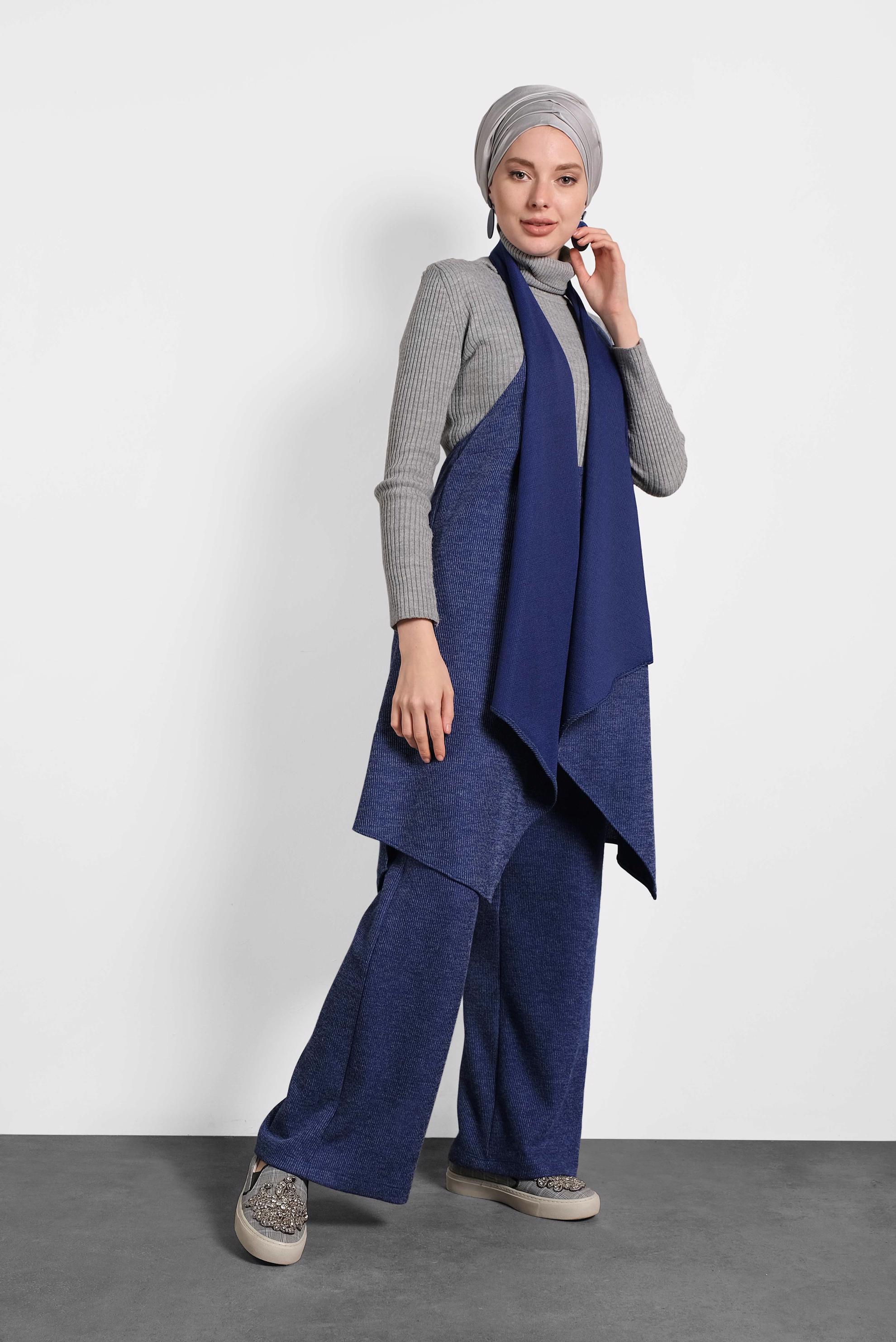 Vêtements hijab BLEU MARINE GILET COUPE ASYMÉTRIQUE 40417 