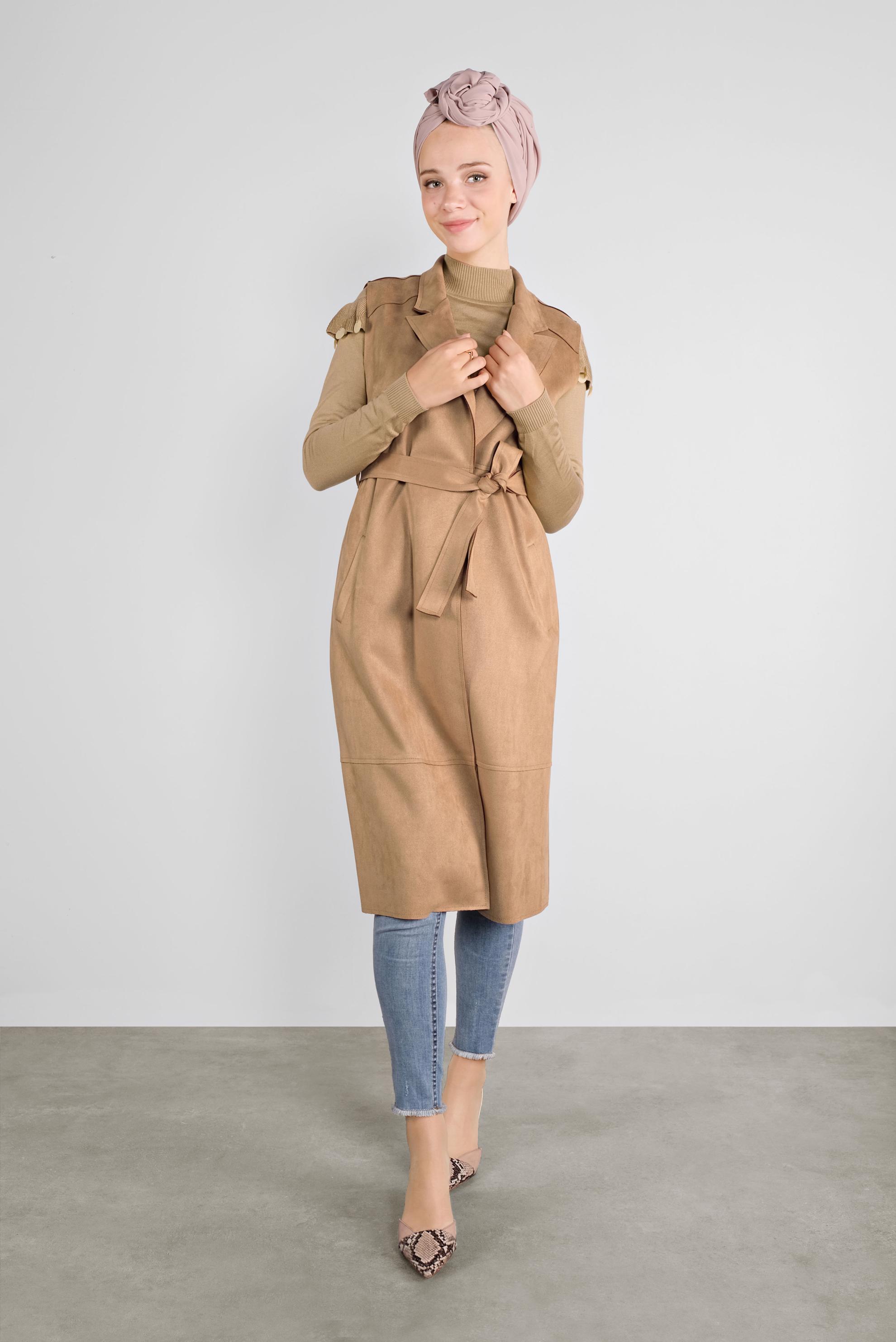 Tesettür giyim KAHVE SÜET YELEK 41180 